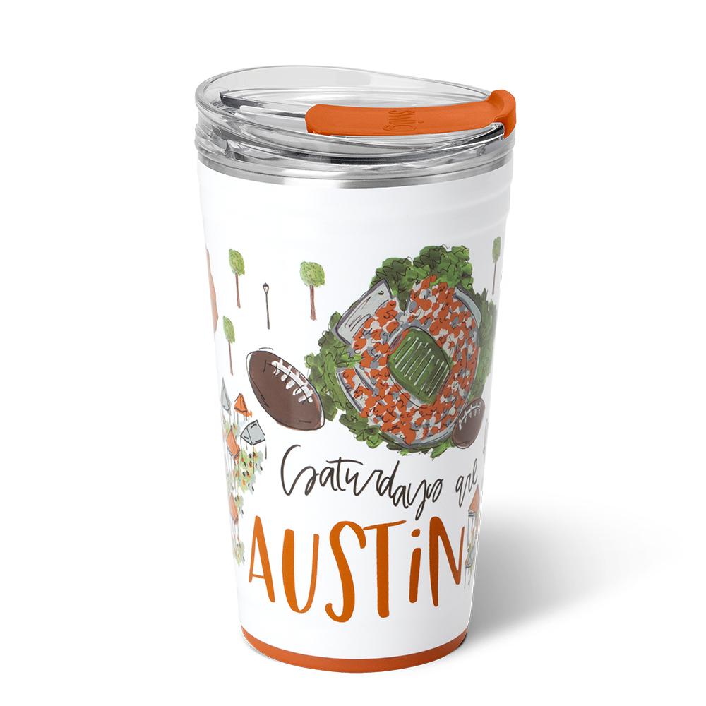 Saturdays in Austin 24oz Party Cup - Insulated Stainless Steel Tumbler for Beer, Cocktails & Cold Drinks - Perfect for BBQs, Tailgates & Outdoor Events