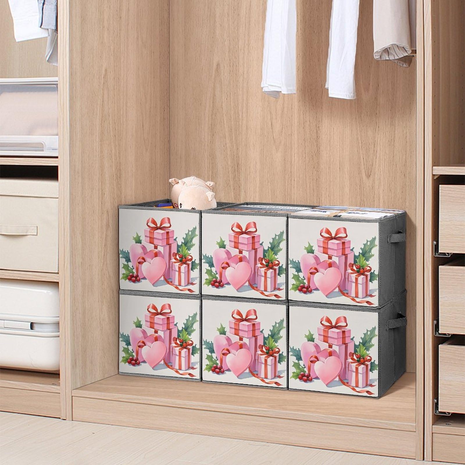 6-Piece Foldable Storage Bins with Handles - Large Capacity Printed Storage Boxes & Organizer Cubes for Playroom, Office, Home | Perfect for Toys, Books, Clothes & Home Organization