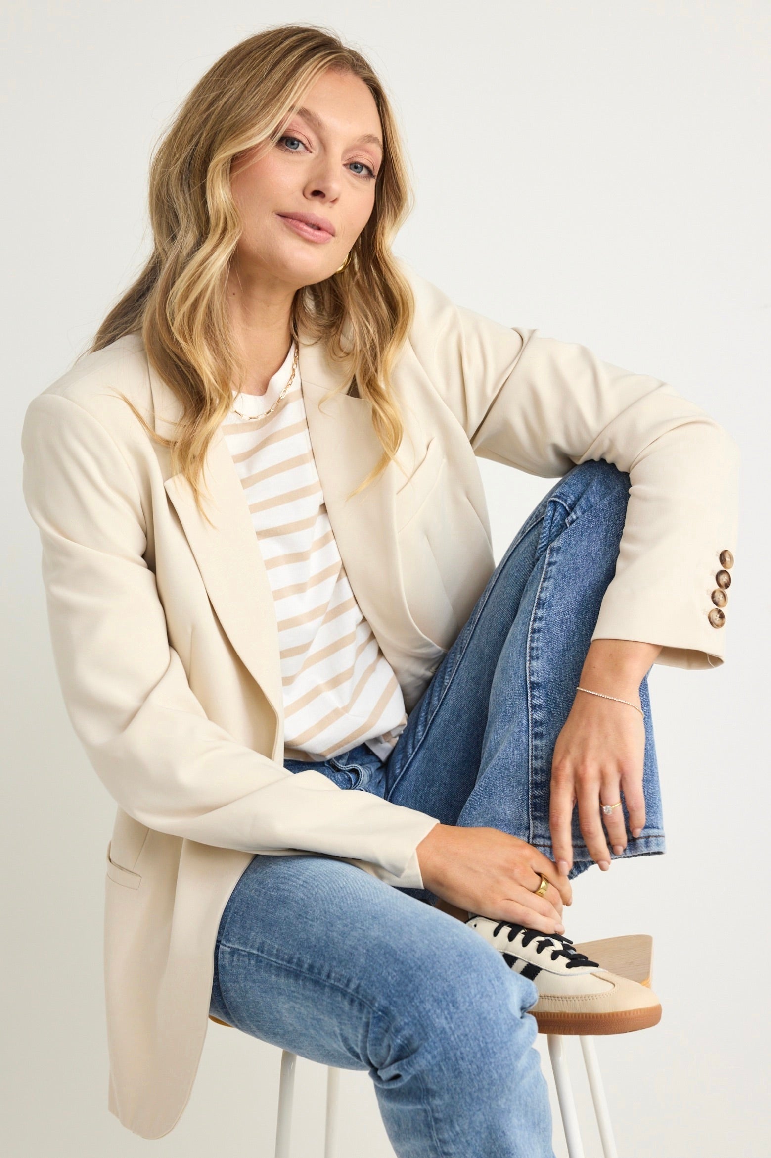 Stylish Bound Bone Blazer for Women - Elegant Tailored Jacket for Office, Party & Formal Events | Perfect for Business Attire, Weddings & Special Occasions