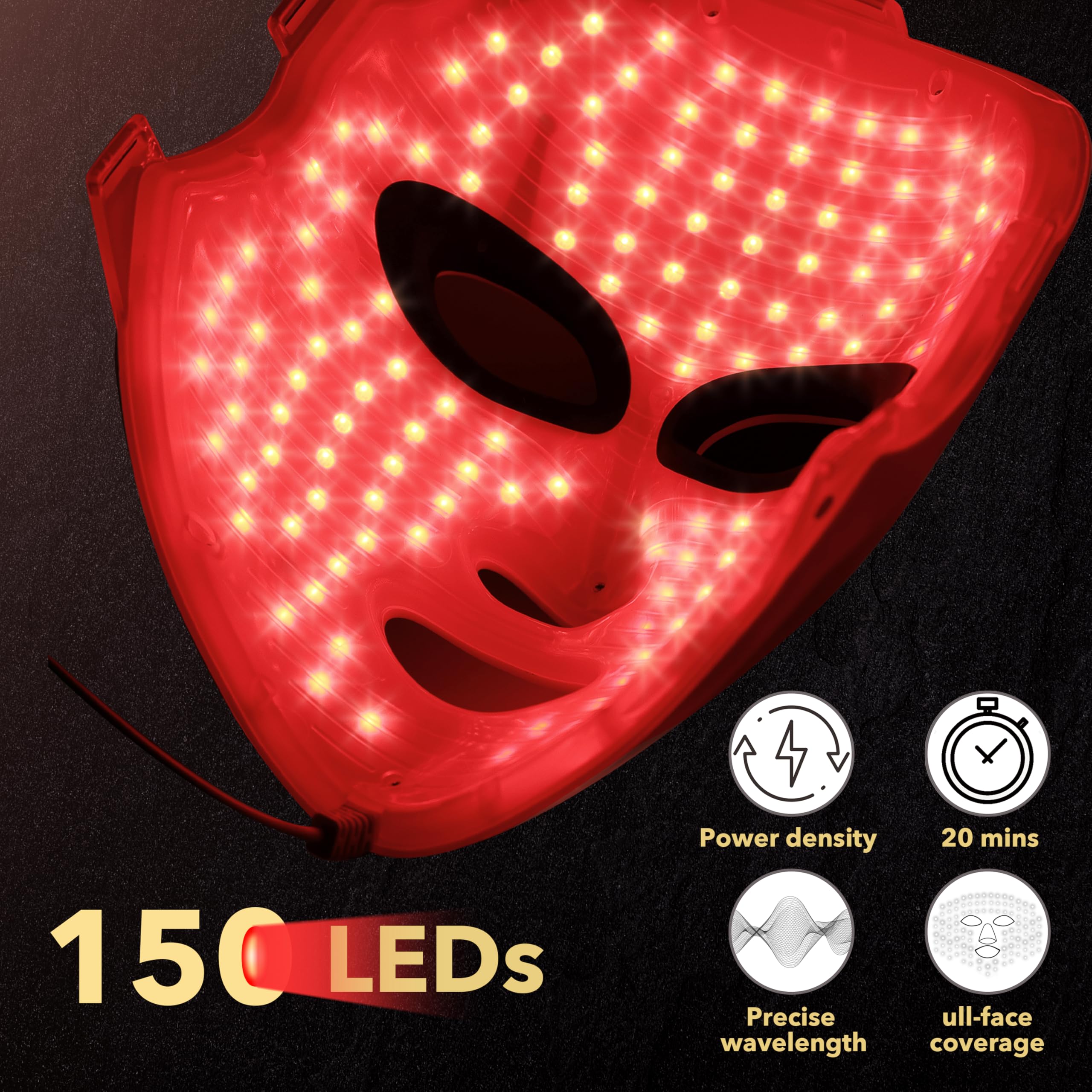 NEWKEY Red Light Therapy Mask for Face Wrinkles & Anti-Aging - 7 Color LED Photon Light Therapy Facial Mask with Adjustable Strap - 20 Minute Treatment for Skin Rejuvenation - Perfect for Home Spa & Skincare Routine