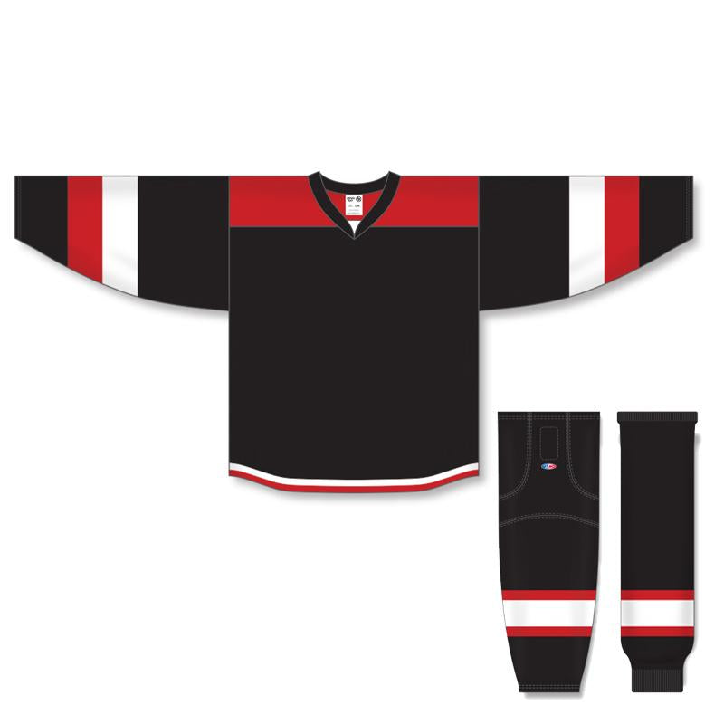 Custom Athletic Knit Jersey - Black/Red/White 7400 - Perfect for Sports Teams, Fan Apparel & Game Day Outfits