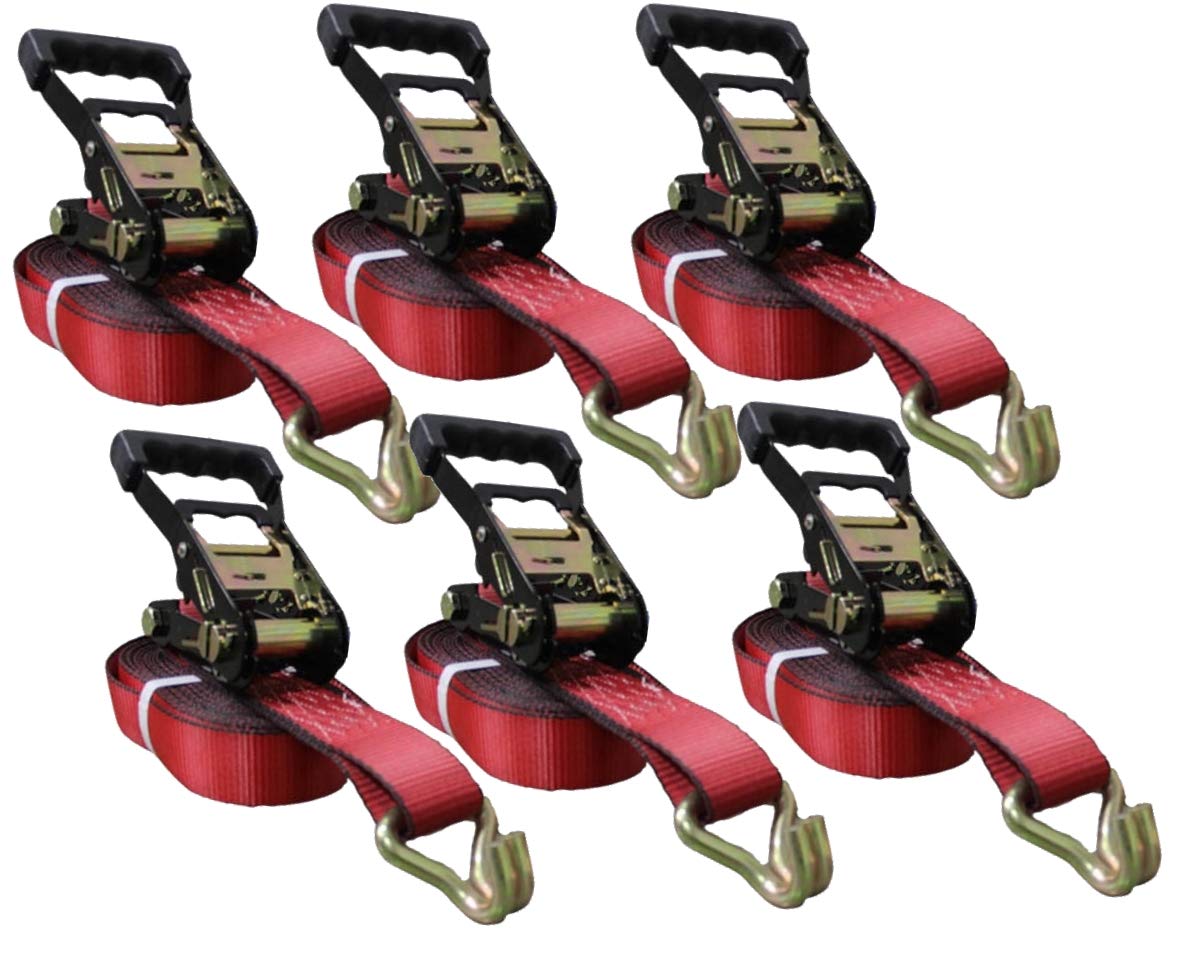 Patriot Pack 6 Pack 2-Inch Heavy Duty Ratchet Straps with Wire Hooks - 27 ft Tie Down Straps for Trucks, Trailers & Cargo (Red White Blue, Includes Storage Bag) - Secure Your Loads for Road Trips & Moving