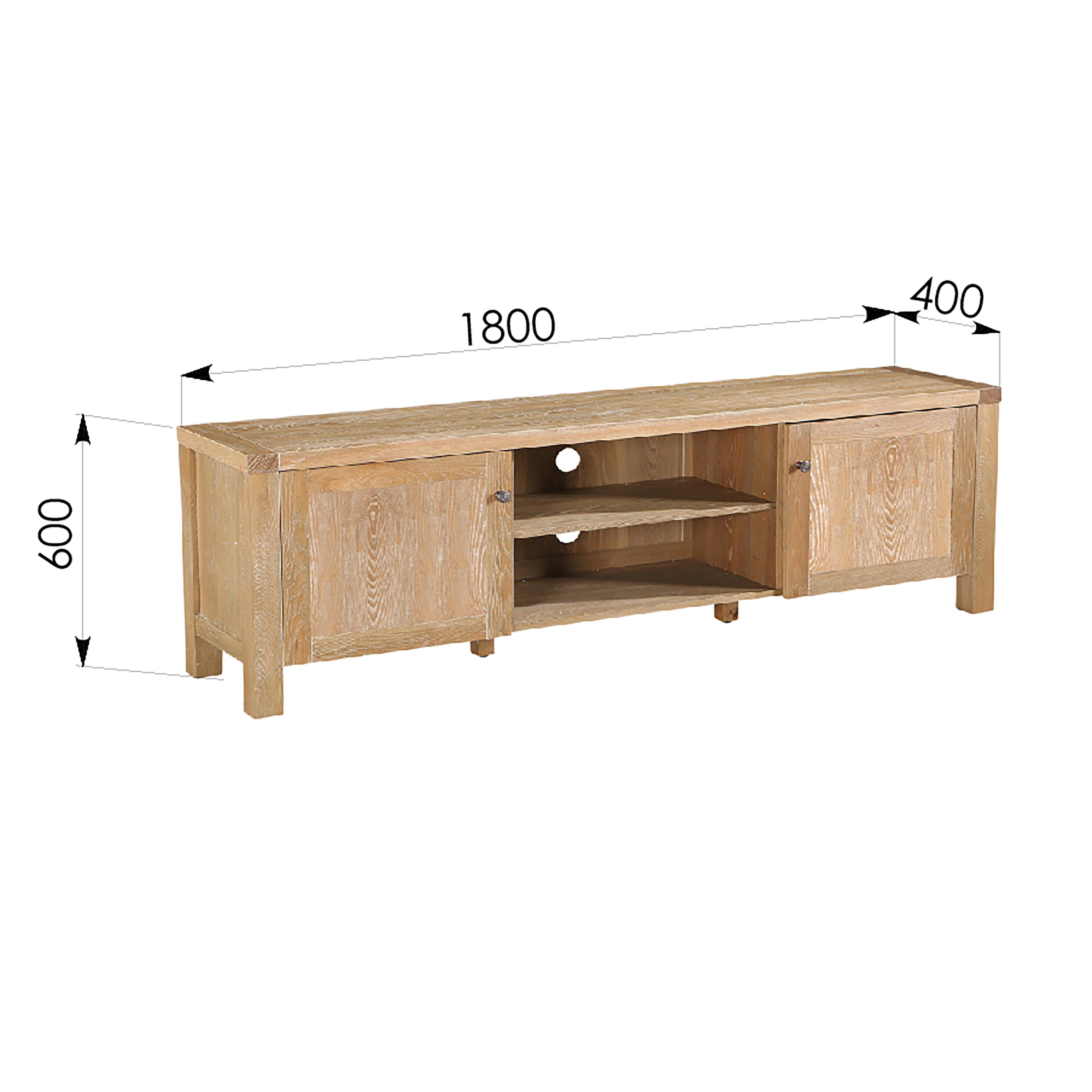 Woodland 180cm Entertainment TV Stand with 2 Doors - Solid Timber Wood TV Cabinet for Living Room, Natural Finish - Perfect for Home Theater & Media Storage