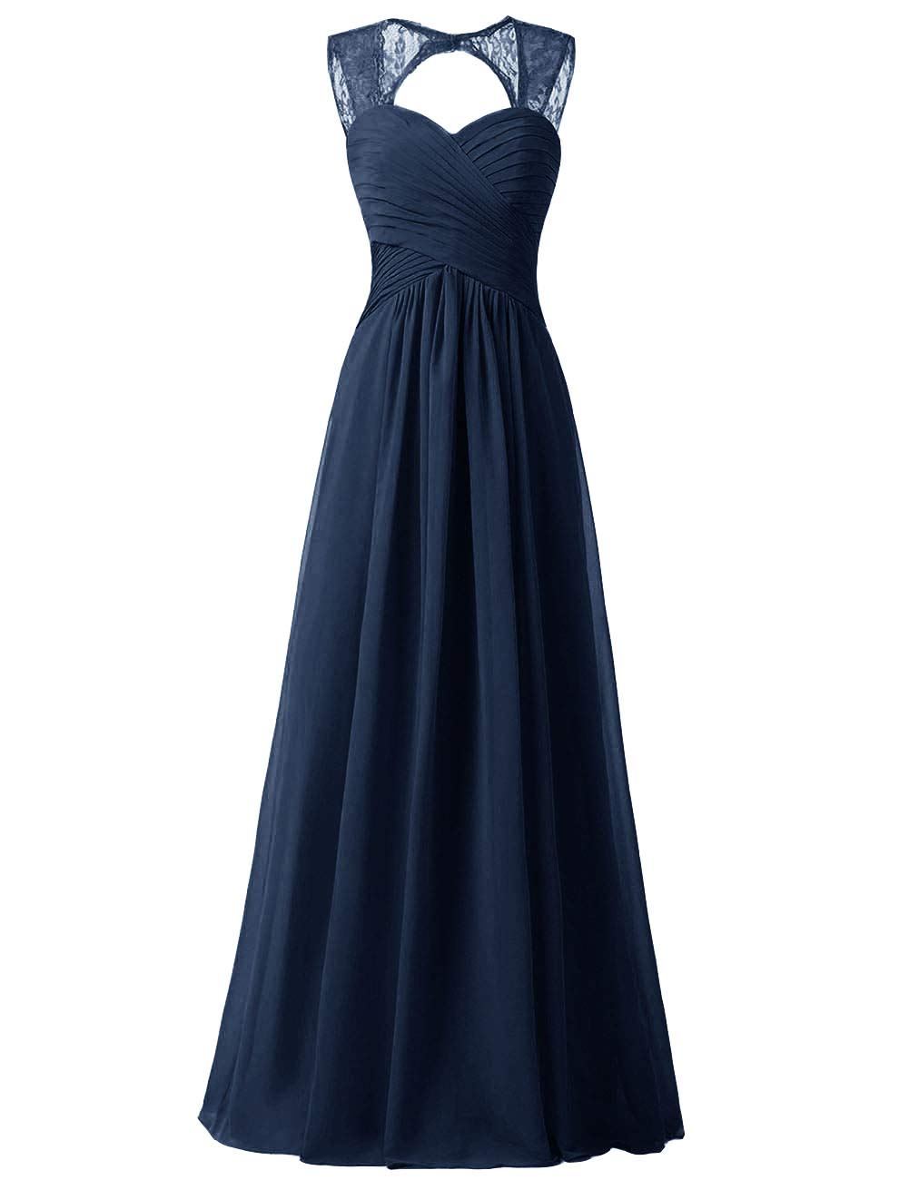Uther Women's Chiffon Lace Strap Long Formal Prom Dress - Elegant Sleeveless Bridesmaid Gown for Weddings, Parties & Special Occasions