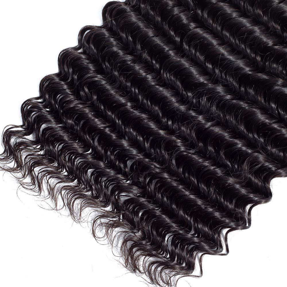 10A Brazilian Deep Wave Human Hair Bundles with 4x4 Lace Closure (16 18 20+14 Inches) - 100% Unprocessed Virgin Hair for Natural Look | Perfect for Weaves, Extensions & Protective Styling