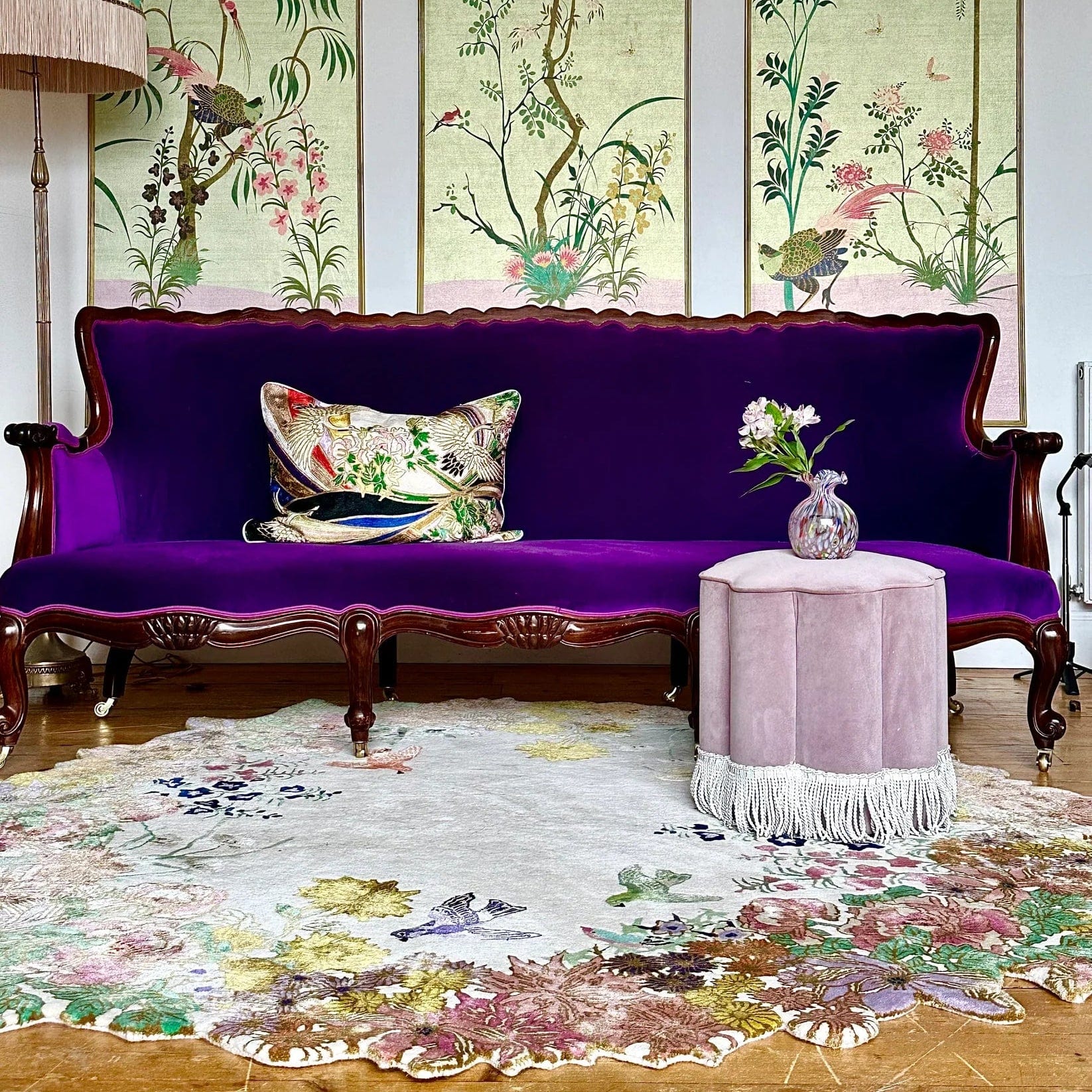One Hundred Flowers 240cm Round Hand Tufted Wool Area Rug - Soft Boho Chic Living Room Carpet for Bedroom & Nursery Decor