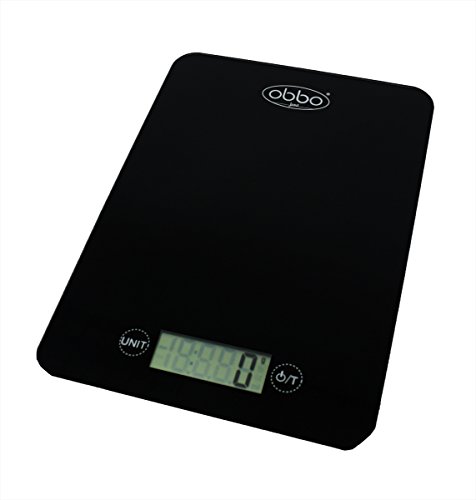 ObboMed® MM-2300 Digital Kitchen Scale with Tempered Glass - 11 lbs/5 kg Capacity, Large LCD Display, Auto Shut-Off & Tare Function - Perfect for Baking, Cooking, Meal Prep & Portion Control (Black, Batteries Included)