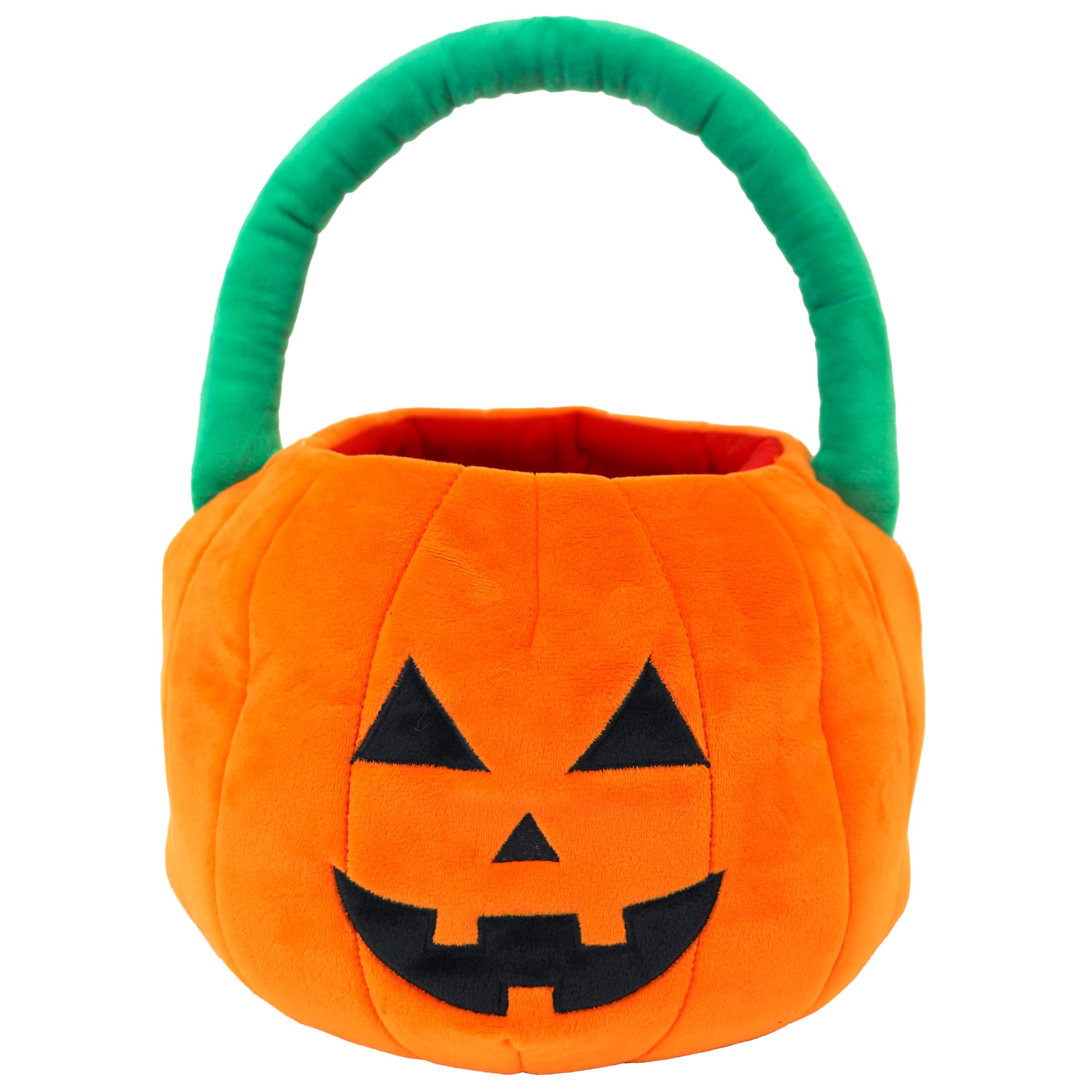 Halloween Candy Bags for Kids - Soft Plush Trick or Treat Bucket with Pumpkin Design - Reusable Tote Basket for Candy Collection (Orange, Black, Green, Red) - Perfect for Halloween Parties, Trick-or-Treating & Holiday Decorations