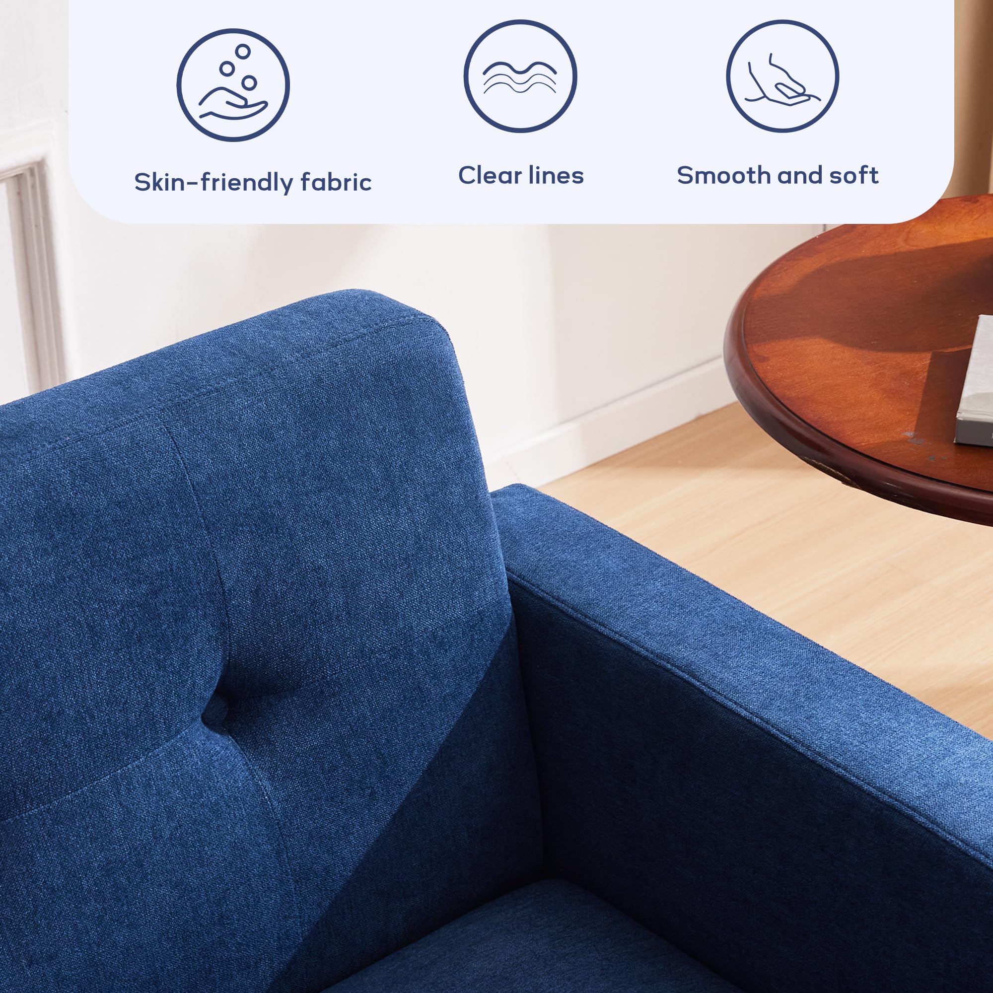 HUIMO Mid Century Modern Fabric Accent Chair - Button Tufted Armchair with Upholstered Seat for Living Room, Bedroom, Office & Study - Easy Assembly Comfortable Reading Chair (Dark Blue) - Perfect for Relaxing, Working or Decorating Your Home Space