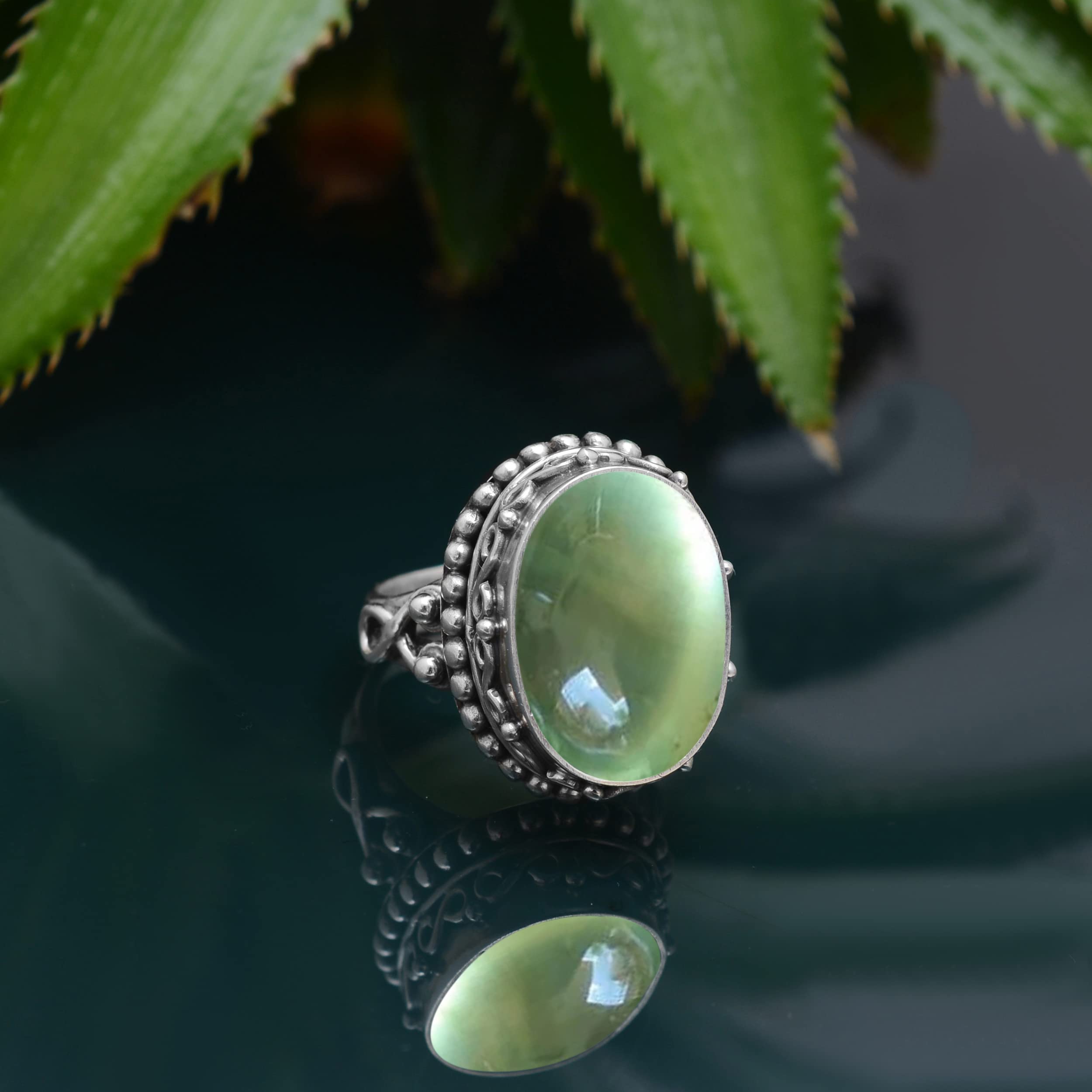 925 Sterling Silver Prehnite Rings for Women – Handmade Green Gemstone Jewelry – Elegant Designer Ring for Everyday Wear & Special Occasions – VSR-344