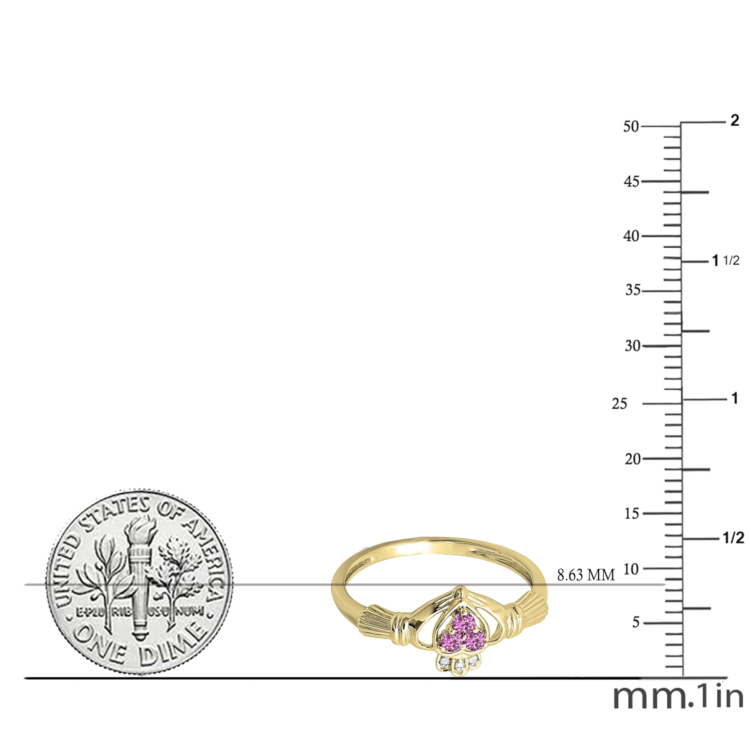 10K Solid Gold Pink Sapphire & White Diamond Claddagh Heart Ring for Women - Irish Love & Friendship Promise Ring, Perfect for Valentine's Day, Anniversary & Special Occasions