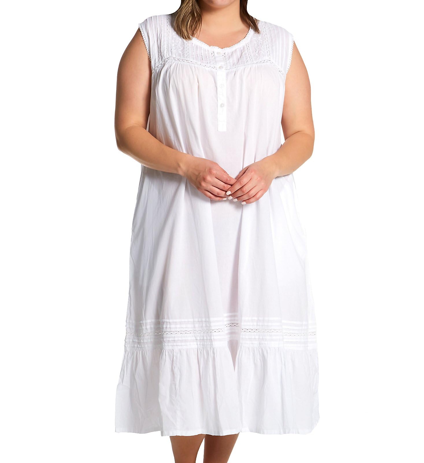 LA CERA Women's Plus Size 100% Cotton Embroidered Scoop Neck Nightgown - Soft & Breathable Sleepwear for Lounge & Relaxation at Home