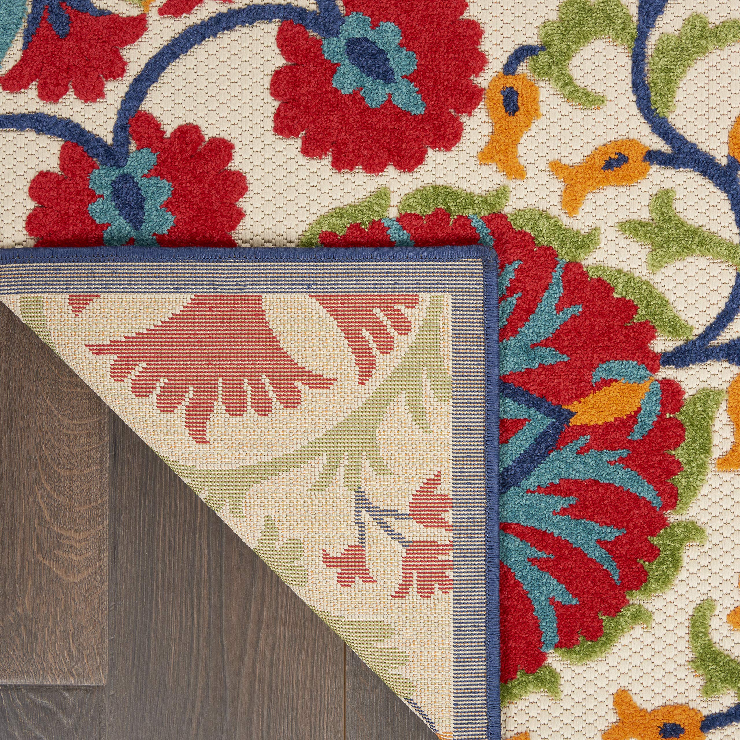 Nourison Aloha 6' x 9' Indoor/Outdoor Area Rug - Easy to Clean, Non-Shedding, Fade & Stain Resistant - Perfect for Bedroom, Living Room, Dining Room, Deck, Backyard & Patio - Tropical Red/Multi Design for Coastal & Boho Home Decor