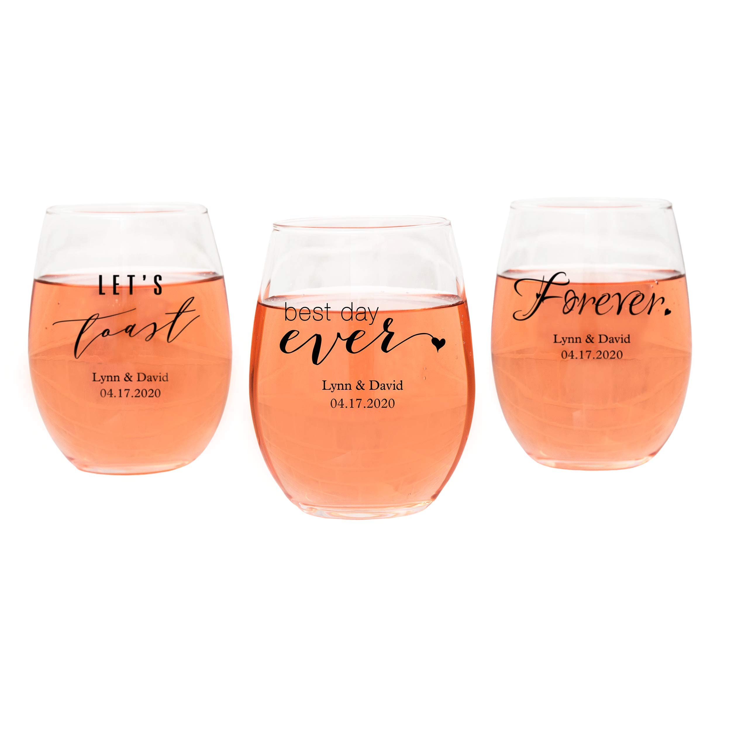 Personalized Stemless Wine Glasses 9oz (132 Pack) - Custom Wedding Favors, Bridal Shower Gifts & Party Drinkware for Celebrations