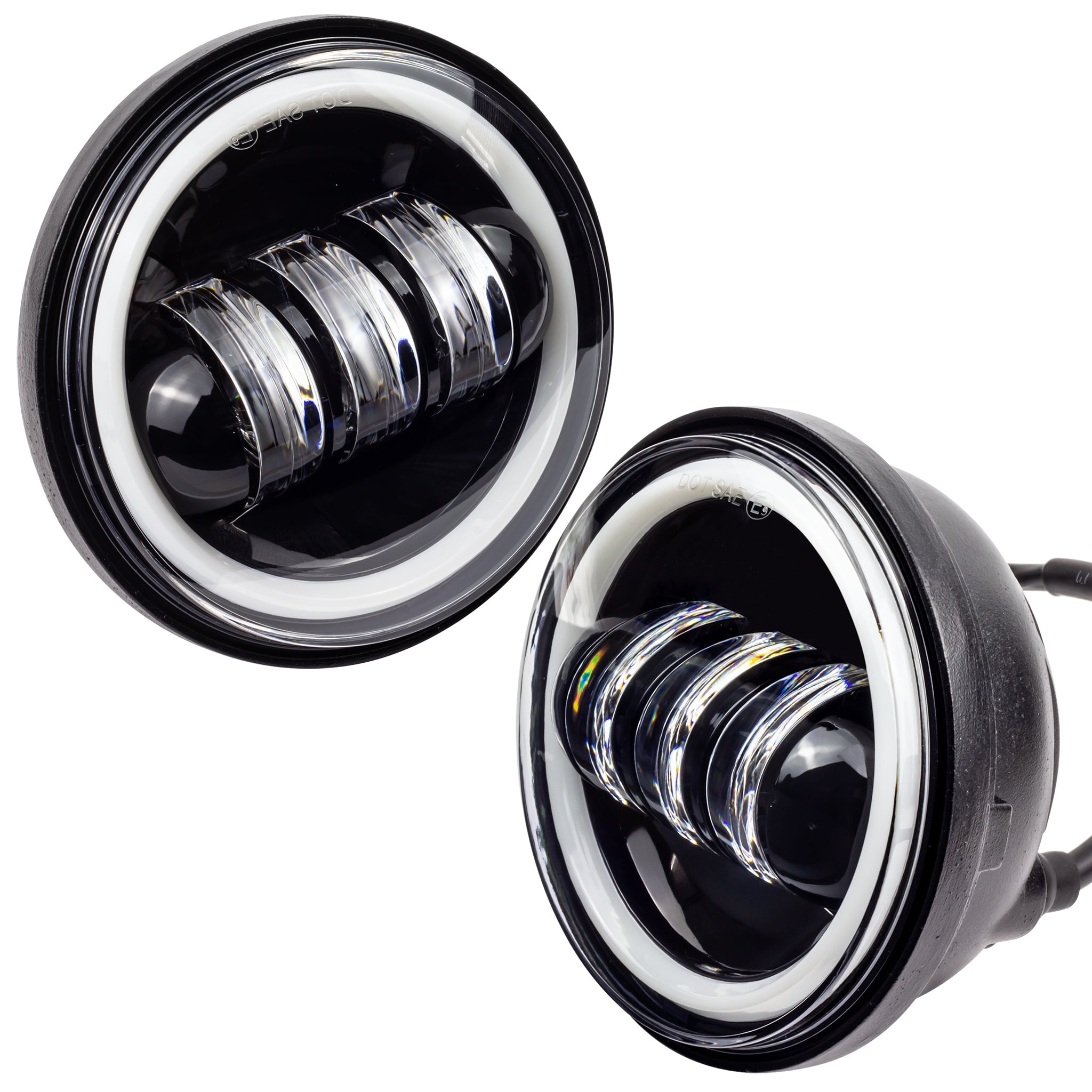 Eagle Lights 7 LED Headlight & 4.5 LED Passing Light Kit with Halo Rings for Harley Davidson & Indian Motorcycles - Generation I (Black) | High-Performance Motorcycle Lighting for Night Riding & Enhanced Visibility