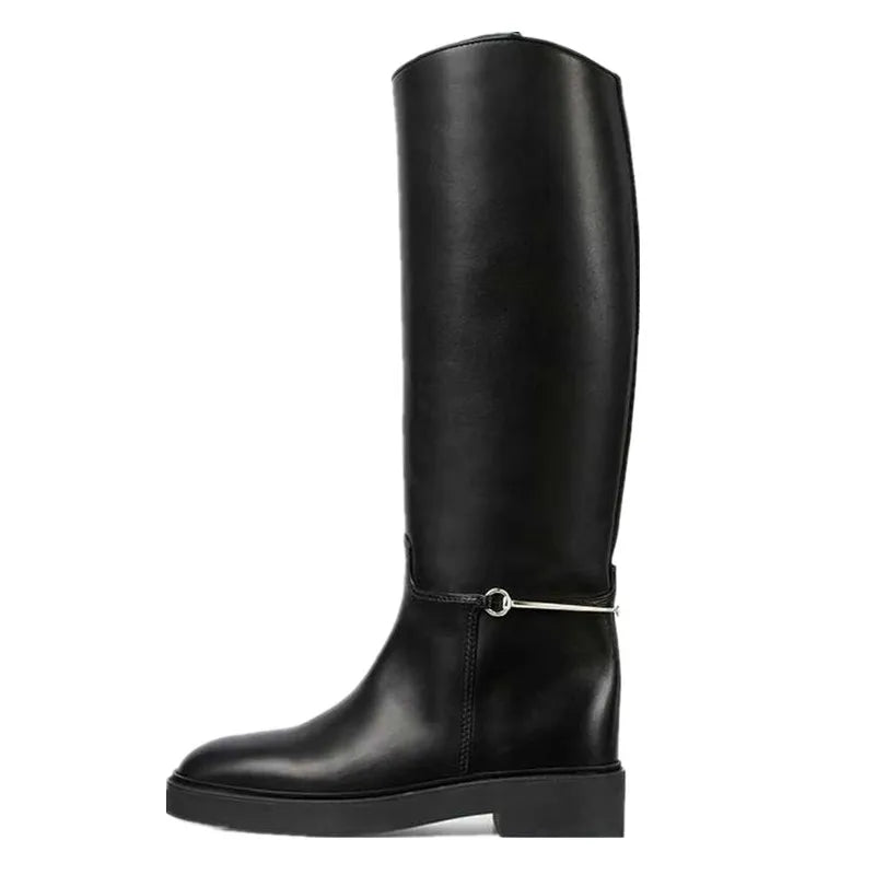 Women's Knee High Boots - Round Toe Low Heel Knight Boots for Autumn & Winter | Sexy Slip-On Thick Sole Motorcycle Shoes | Perfect for Casual Outfits, Riding & Night Out