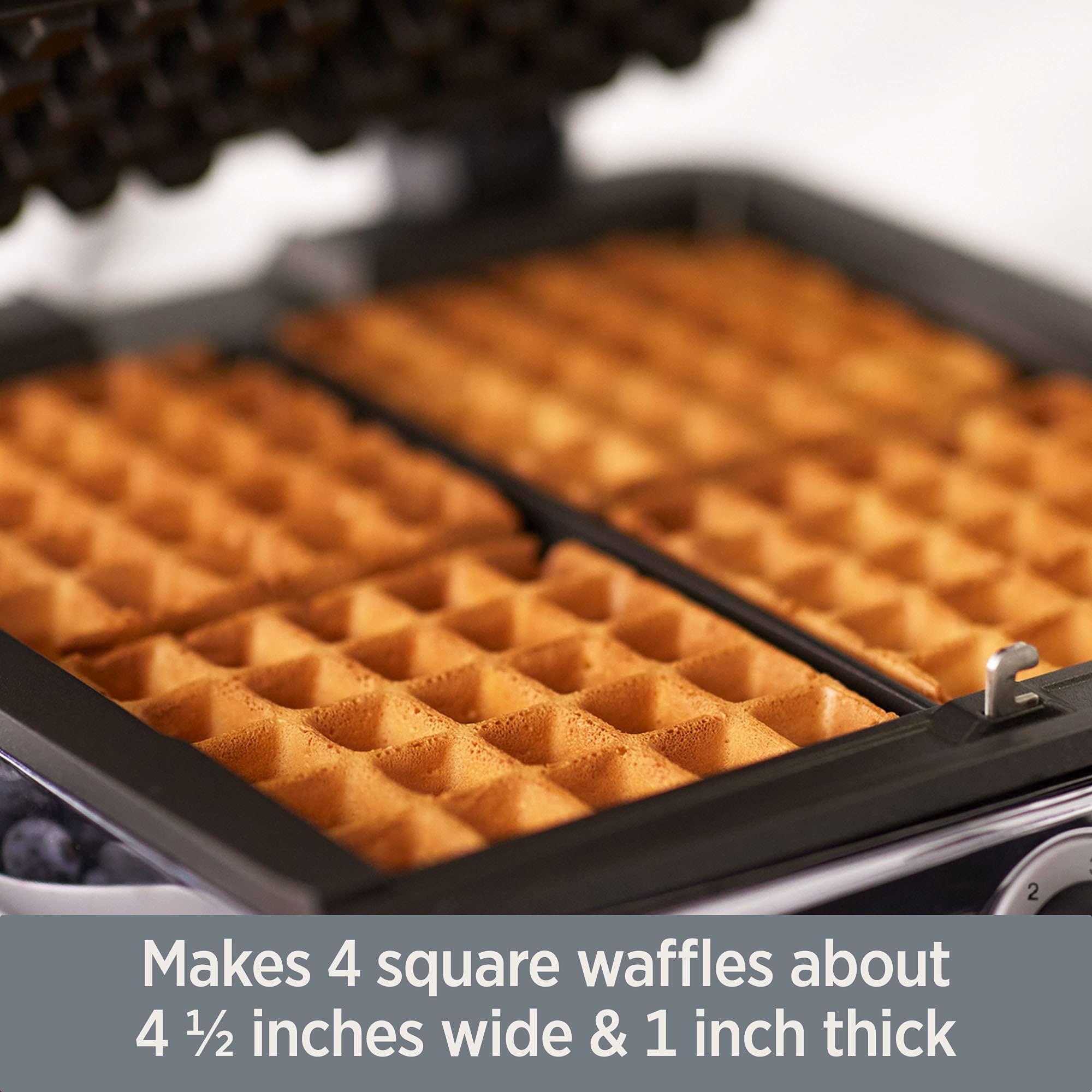 All-Clad 4-Slice Stainless Steel Waffle Maker with Digital Display & 7 Browning Levels - Square Belgian Waffle Iron with Removable Non-Stick Plates & Audible Alert - Dishwasher Safe for Easy Cleaning - Perfect for Family Breakfasts, Brunch Parties & Holiday Gatherings