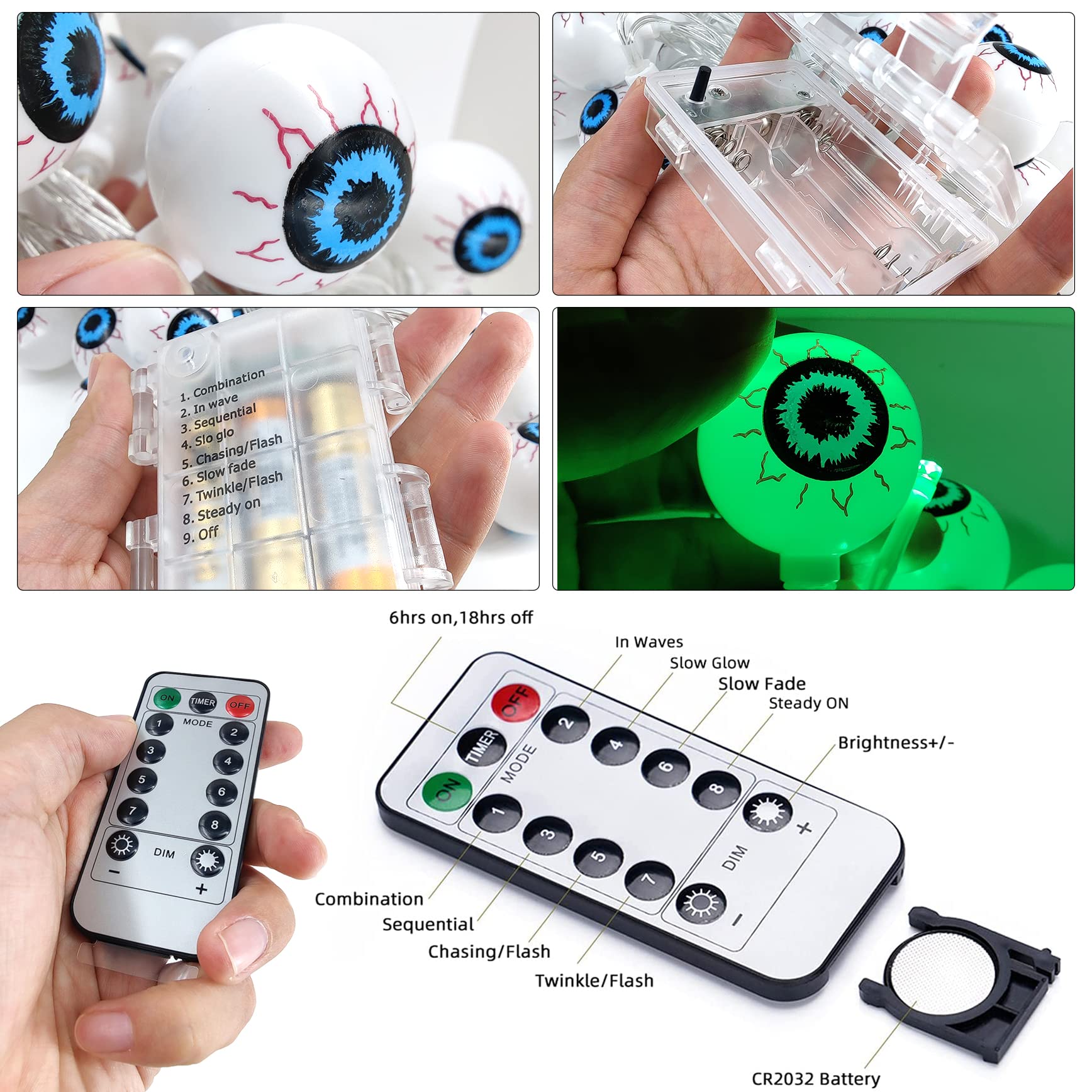 30 Pack Green Eyeball Flashlights - Waterproof Halloween Decorations for Party, Haunted House & Outdoor Scary Events