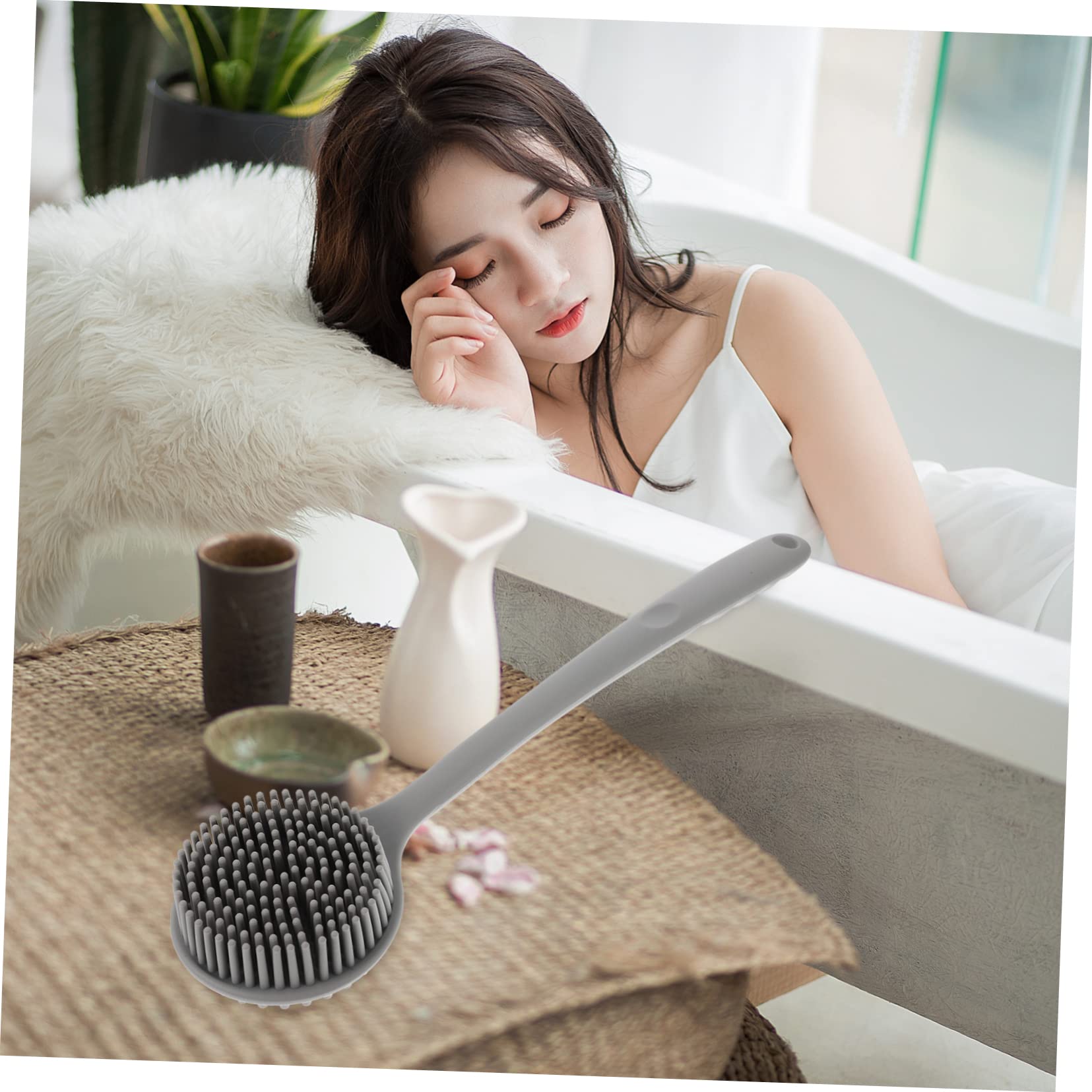 Minkissy Long Handle Body Brush for Shower & Bath - Soft Silicone Bristles, Exfoliating & Massaging - Perfect for Back Scrubbing, Dry Brushing & Spa Relaxation at Home