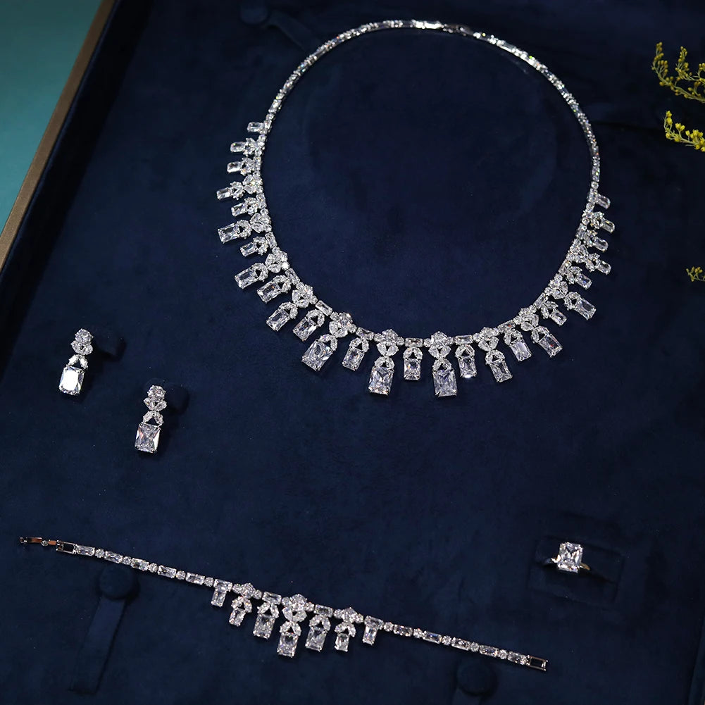 Luxury 4PCS Dubai Jewelry Set for Women - Gold Plated Bridal Necklace, Bracelet, Earrings & Ring Set - Perfect for Weddings, Parties & Special Occasions