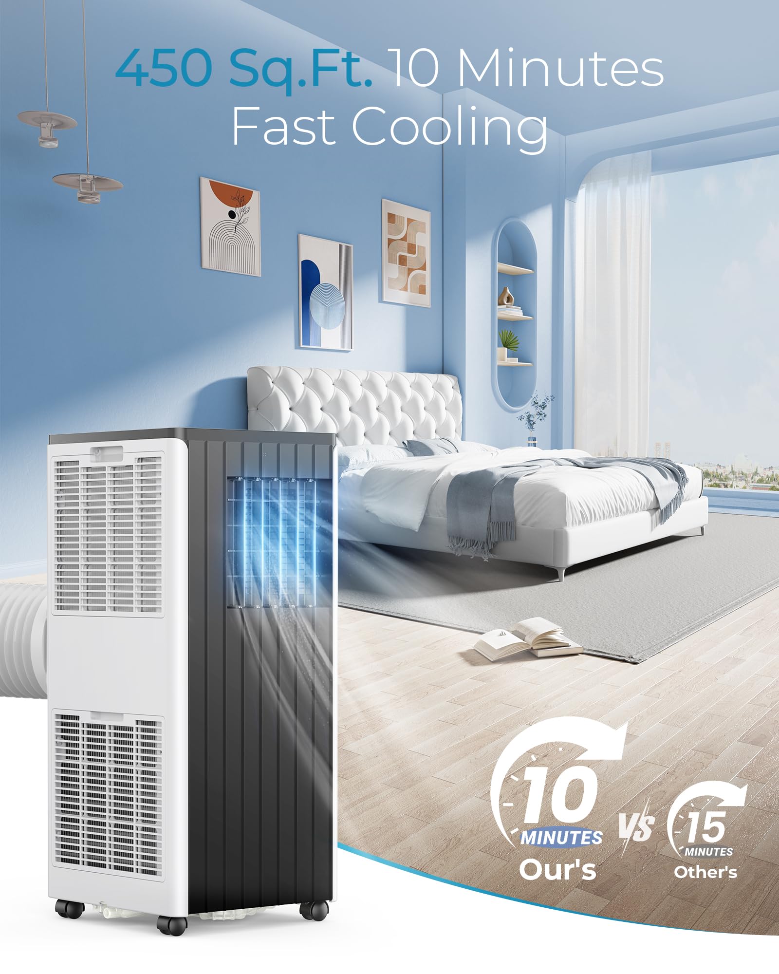 10,000 BTU Portable Air Conditioner with Dehumidifier & Fan - Cools Rooms Up to 350 Sq.Ft - 24H Timer & Remote Control - Includes Window Mount Kit - Perfect for Bedrooms, Offices & Small Apartments