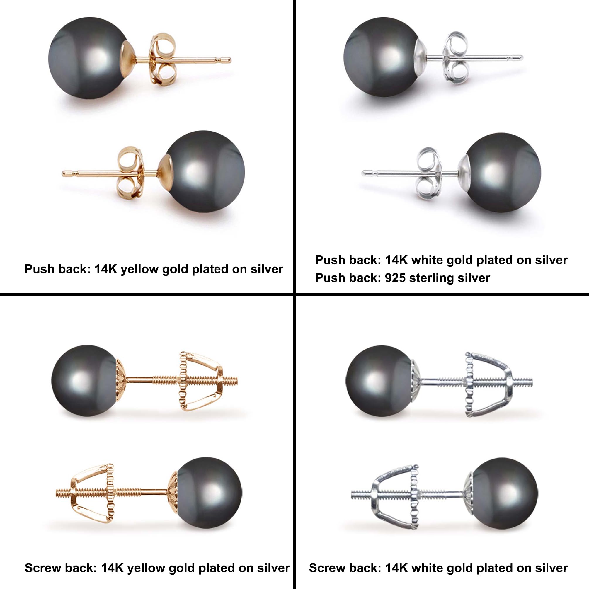 AAA Grade 5-10mm Japanese Freshwater Cultured Black Pearl Stud Earrings for Women - Sterling Silver Settings with Gift Box | Elegant Jewelry for Weddings, Parties & Daily Wear - Orien Jewelry