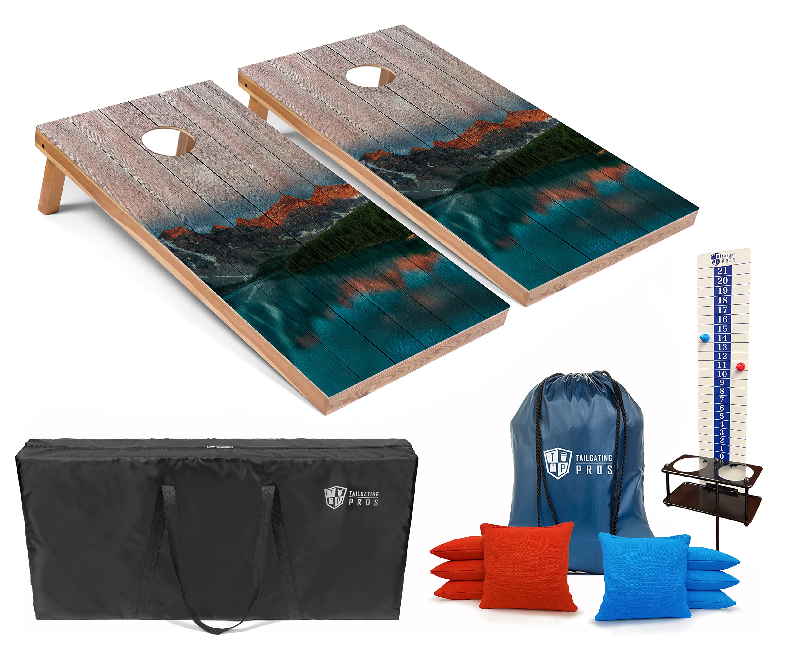 Premium Cornhole Game Set with 8 Bean Bags, Scoreboard & Carry Case - Regulation 4'x2' Corn Hole Boards for Outdoor Games - Perfect for Tailgating, Backyard Parties & Camping (LED Light Option Available)