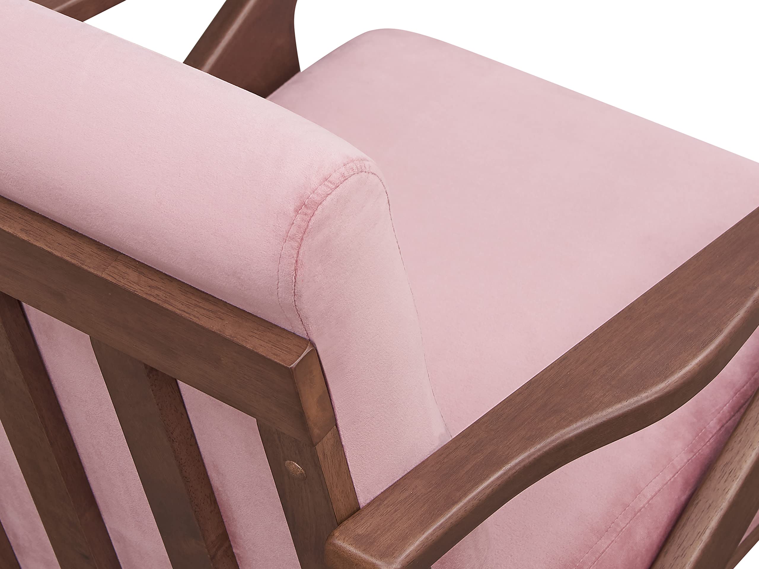 Mid Century Modern Accent Chair - Solid Wood Frame with Blush Velvet/Walnut Upholstery - Stylish Armchair for Living Room, Bedroom & Reading Nook - Perfect for Home, Office & Cozy Spaces