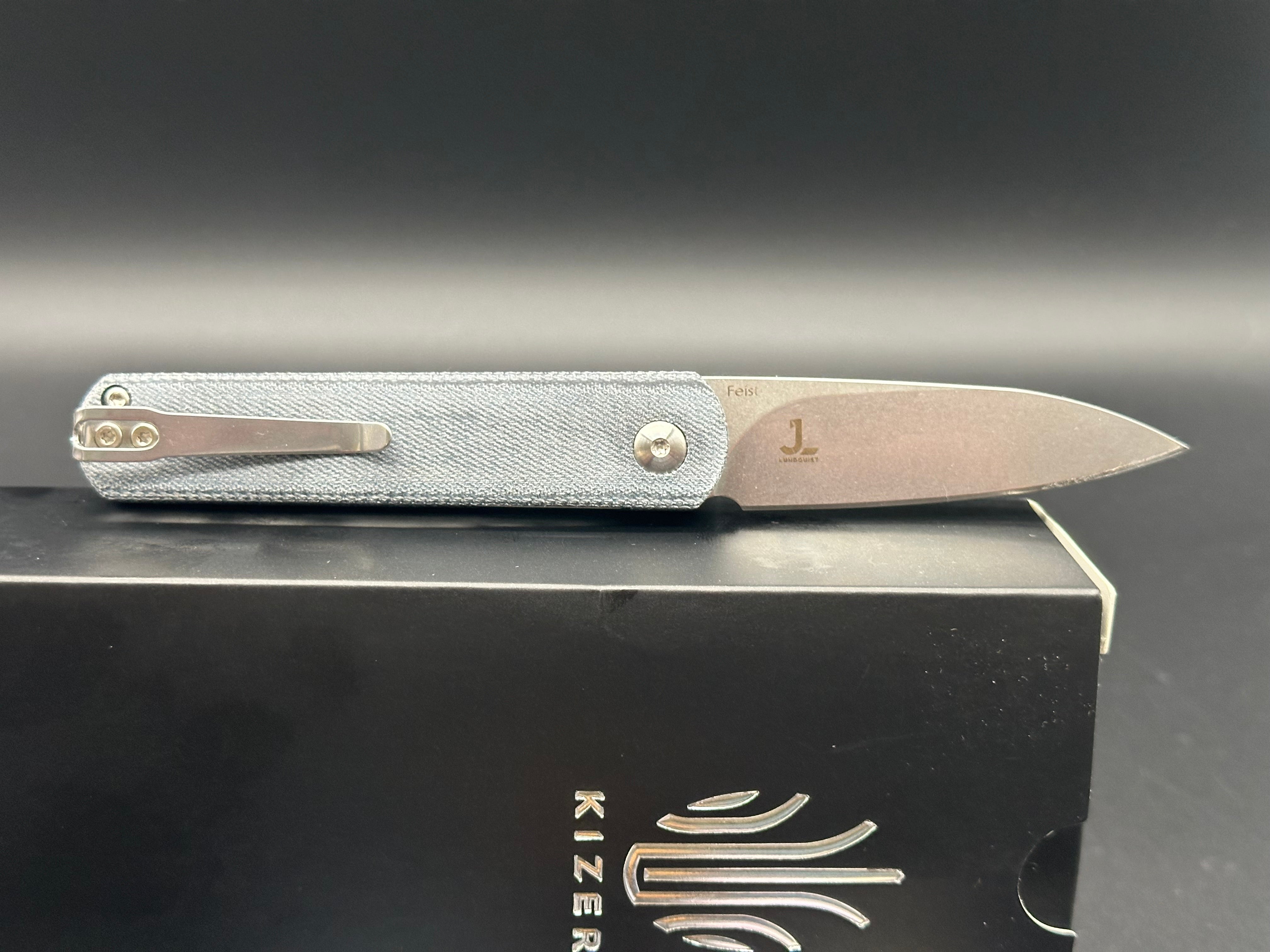 KIZER FEIST Folding Pocket Knife - Premium 154CM Steel Blade, Denim Micarta Handle, Plain Edge (V3499C4) - Perfect for EDC, Outdoor Adventures & Everyday Carry Tasks
