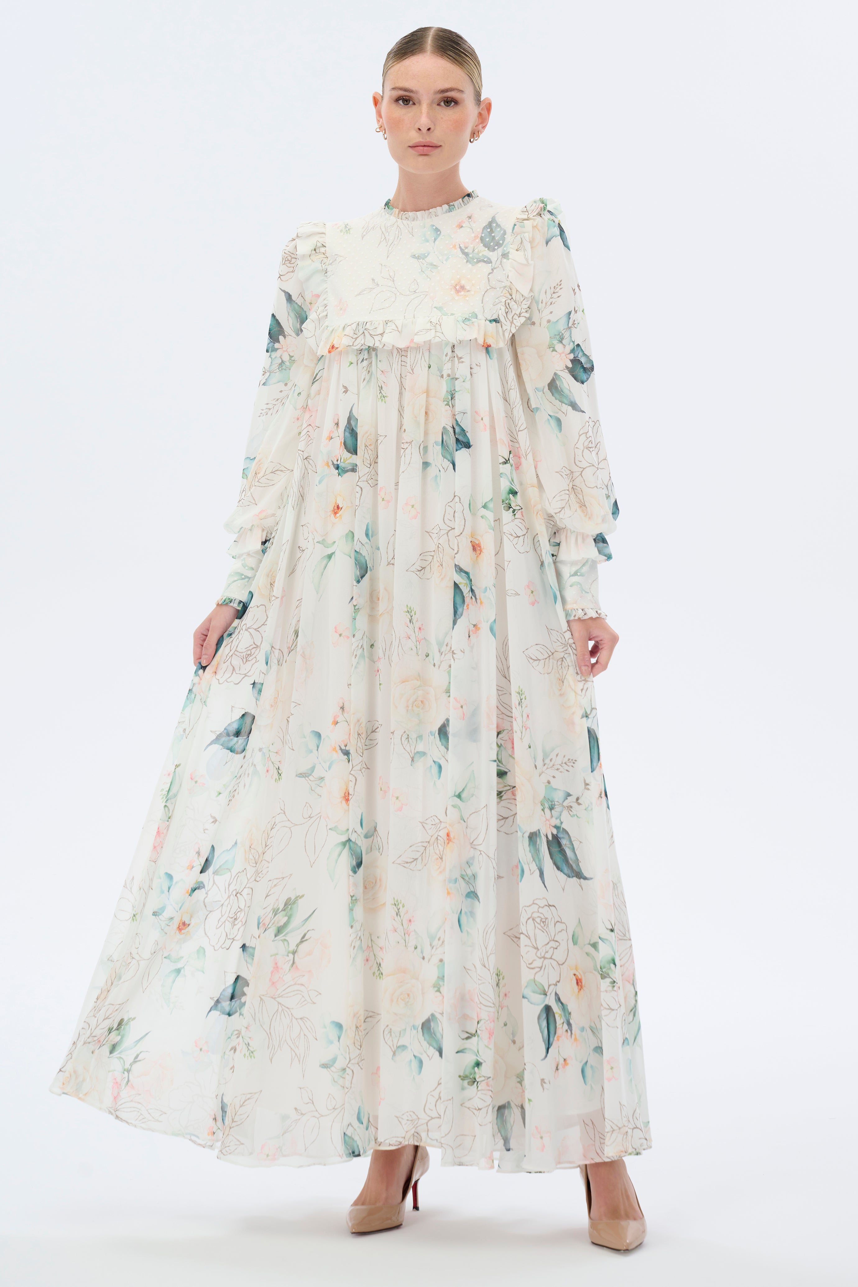 Julia Floral Print Long Sleeve Maxi Dress for Women - Elegant Boho Summer Dress for Beach, Wedding & Special Occasions