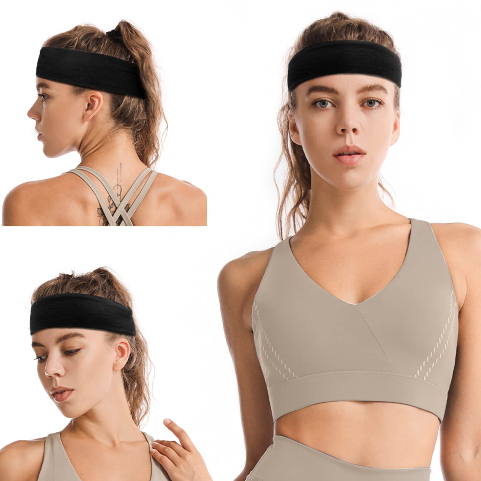 Women's Stretchy Non-Slip Headbands for Yoga, Workouts & Everyday Wear - Thick Sweatband Hair Accessories in White & Black | Gym, Running, Sports & Fashion Use