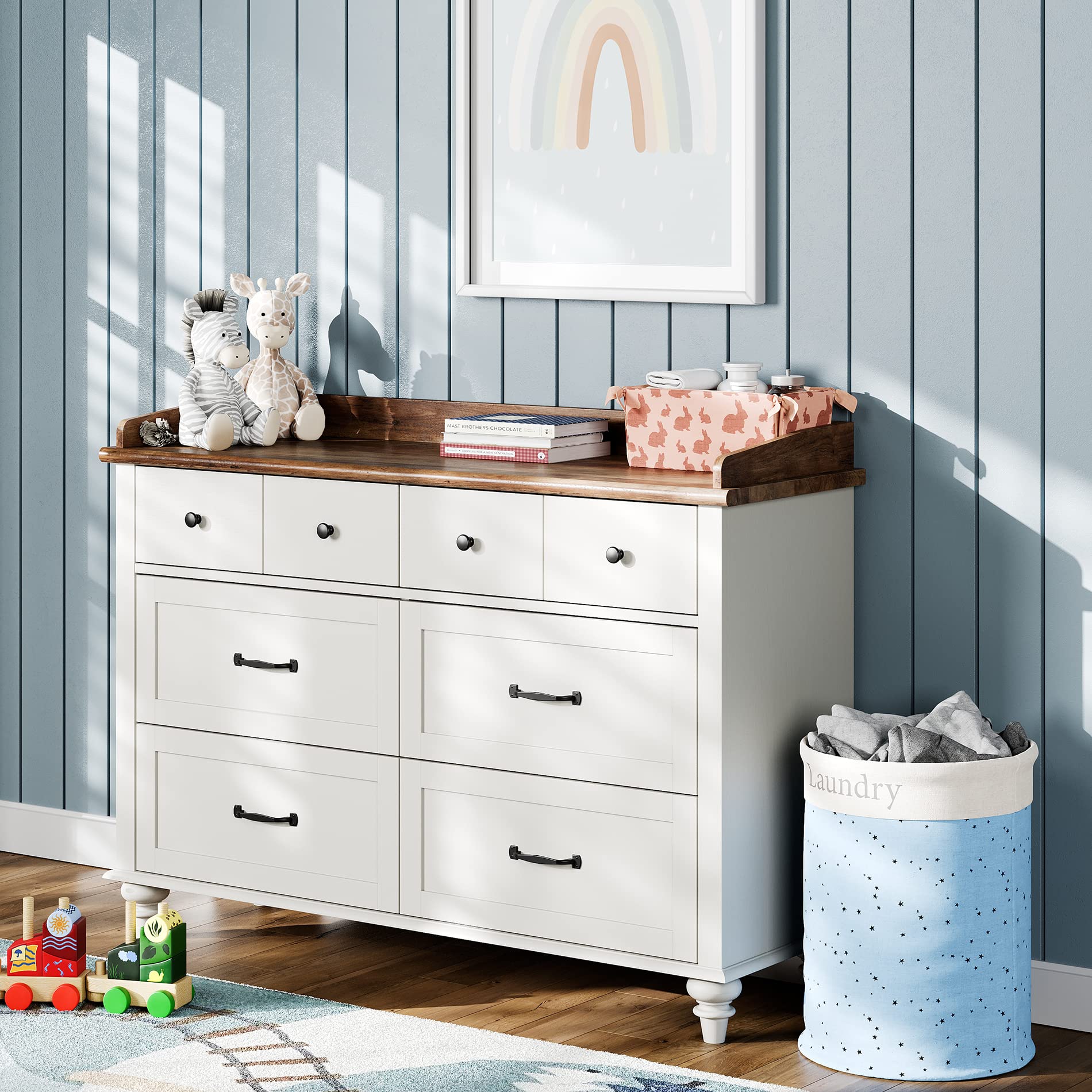 FITUEYES 6-Drawer White Dresser for Bedroom - Mid Century Modern Wooden Chest of Drawers for Kids, Nursery, Living Room & Hallway - Spacious Storage Organizer for Clothes, Toys & Home Essentials
