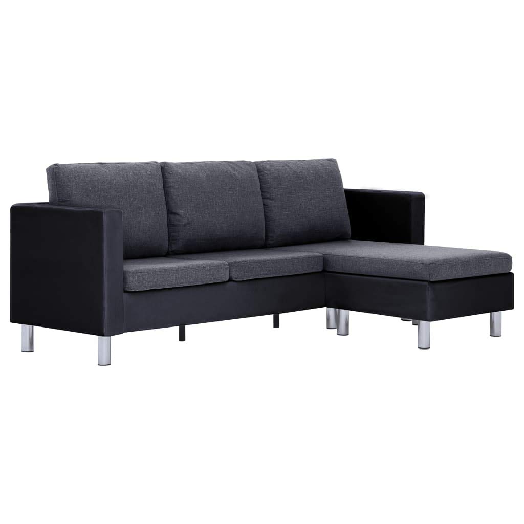 3-Seater Sofa with Cushions - Black Faux Leather Modern Loveseat for Living Room, Apartment or Office - Perfect for Small Spaces, Home Theater & Guest Seating