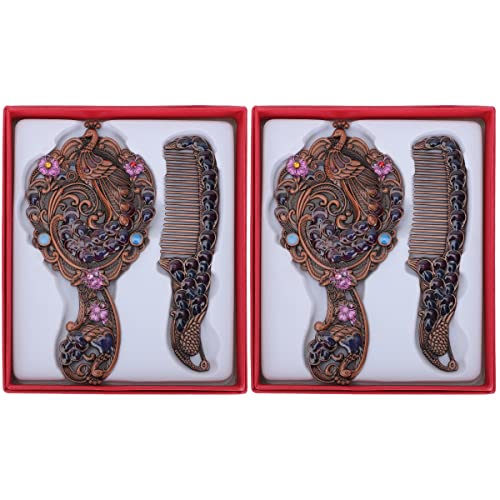 Vintage Makeup Mirror with Comb - 2 Pack Handheld Cosmetic Mirror for Travel, Vanity & Dressing Table | FOMIYES Retro Decor Mirror for Women & Girls