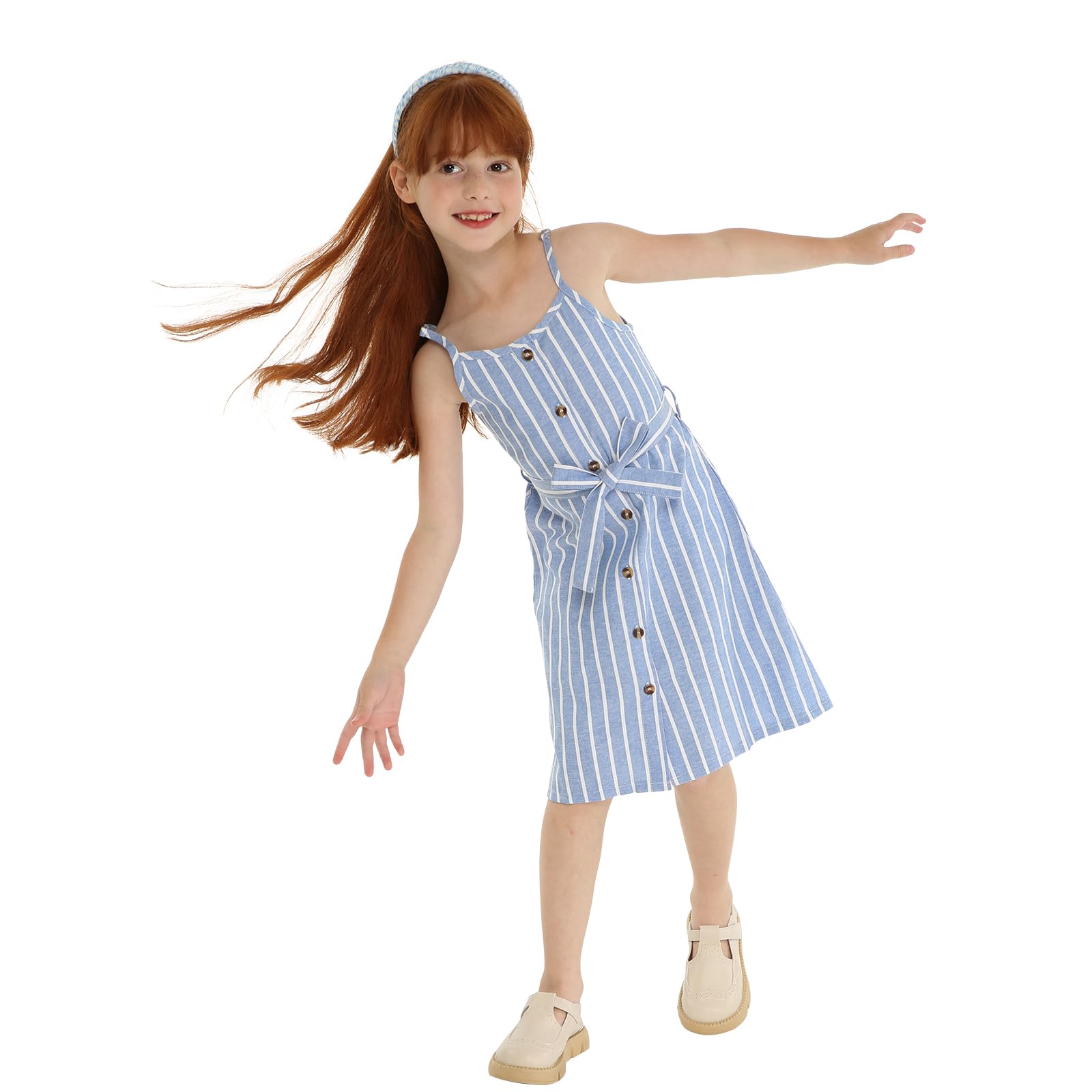 LittleSpring Girls Summer Casual Striped Spaghetti Strap Sun Dress - Toddler & Kids Fashion Outfit for Beach, Playdates & Outdoor Activities