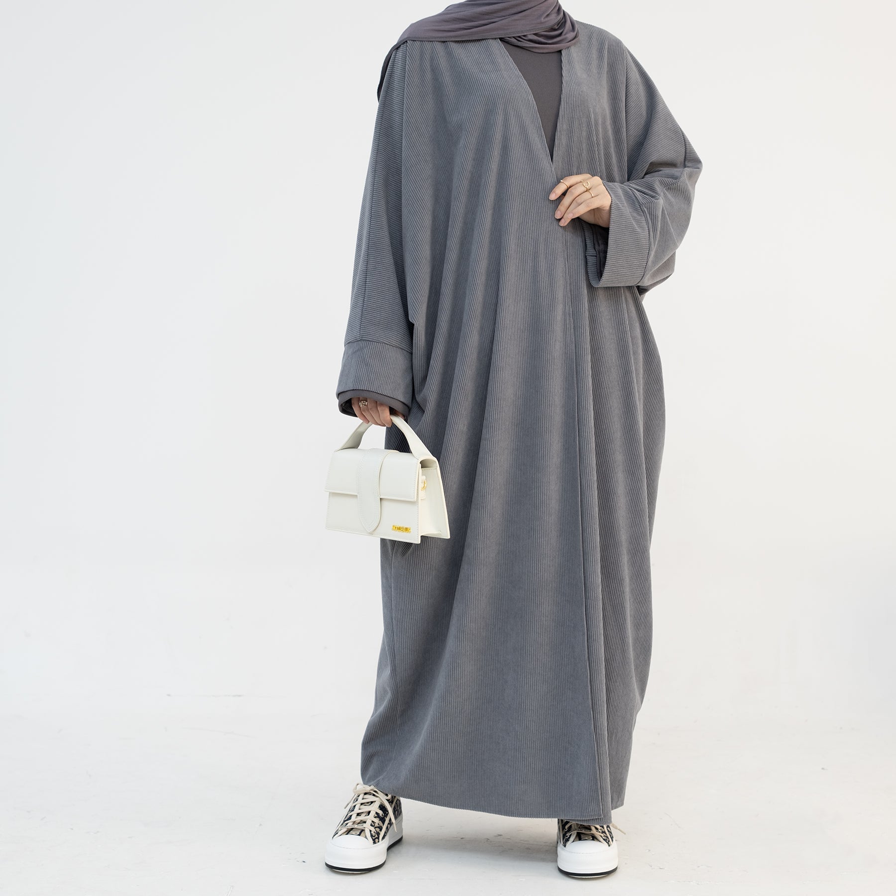 Melissa Corduroy Autumn Duster Coat - Gray | Women's Longline Fall Jacket for Casual Outfits & Layering