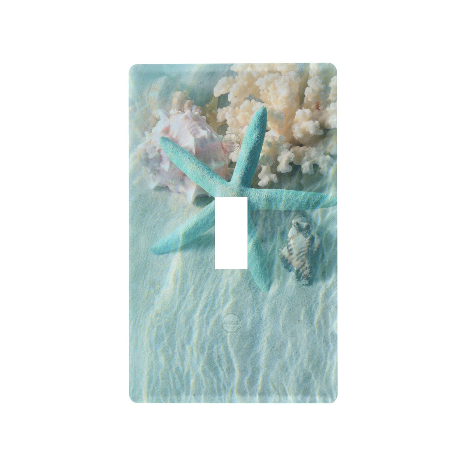Decorative Sea Shell Starfish Coral Single Toggle Switch Plate Cover - Nautical Light Switch & Outlet Cover for Beach House, Bathroom, or Coastal Home Decor