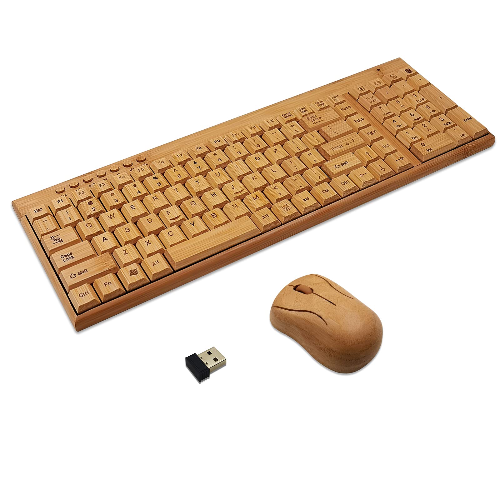 Premium Handcrafted Natural Bamboo Wireless Keyboard and Mouse Combo - 2.4GHz Ergonomic PC Set for Home & Office Use | Eco-Friendly Bamboo Wood Design for Comfortable Typing Experience