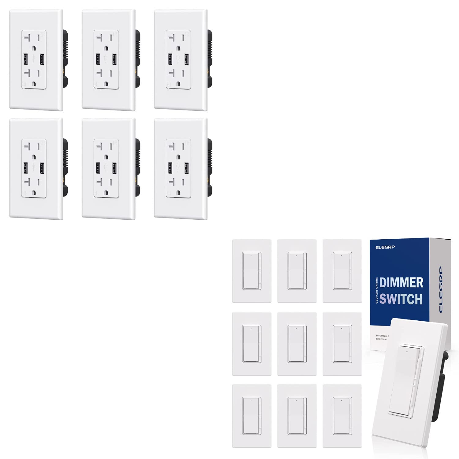 ELEGRP 4.0 Amp USB Charger Wall Outlet with Digital Dimmer Light Switch - Perfect for Home, Office, and Smart Lighting Control