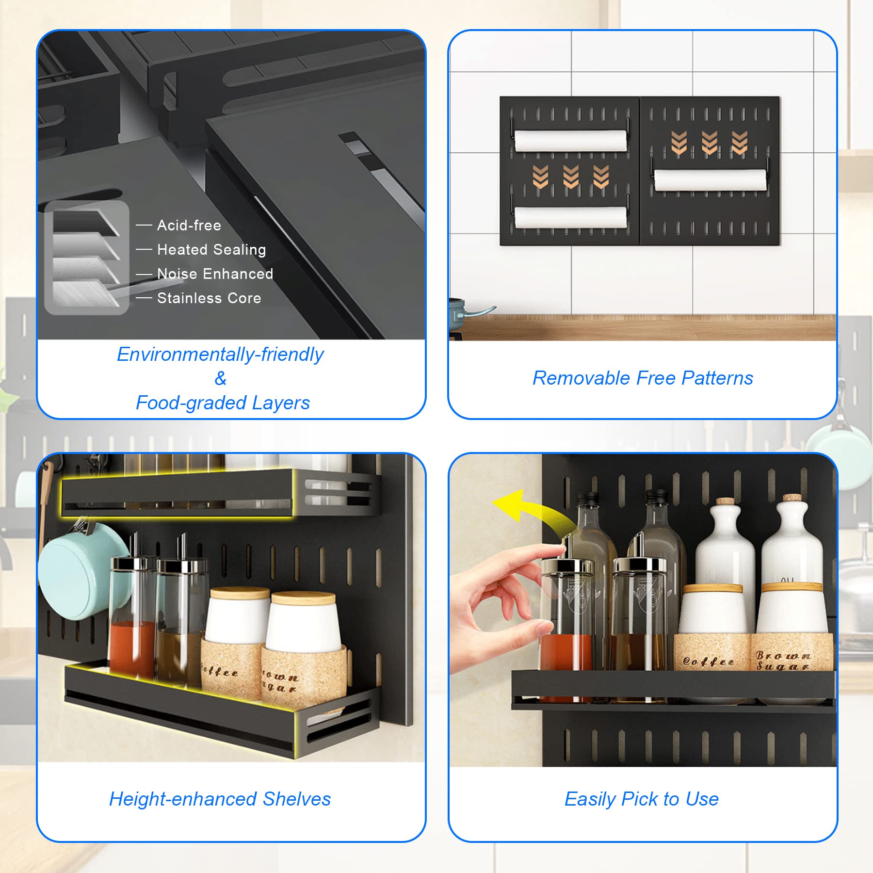 Wall Mounted Kitchen Organizer - Space Saving Pot & Pan Rack Set with Multiple Hooks & Holders - Removable Silverware Storage for Utensils, Veggies & More (5-Piece Set) - Perfect for Small Kitchens, Pantry Organization & Cooking Essentials Storage