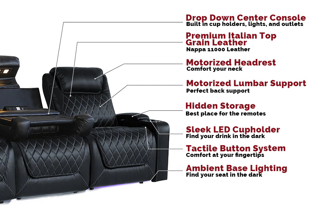 Valencia Oslo XL 3-Seater Leather Console Home Theater Seating with Dropdown Center Table - Dark Chocolate Brown for Movie Nights & Gaming Setup