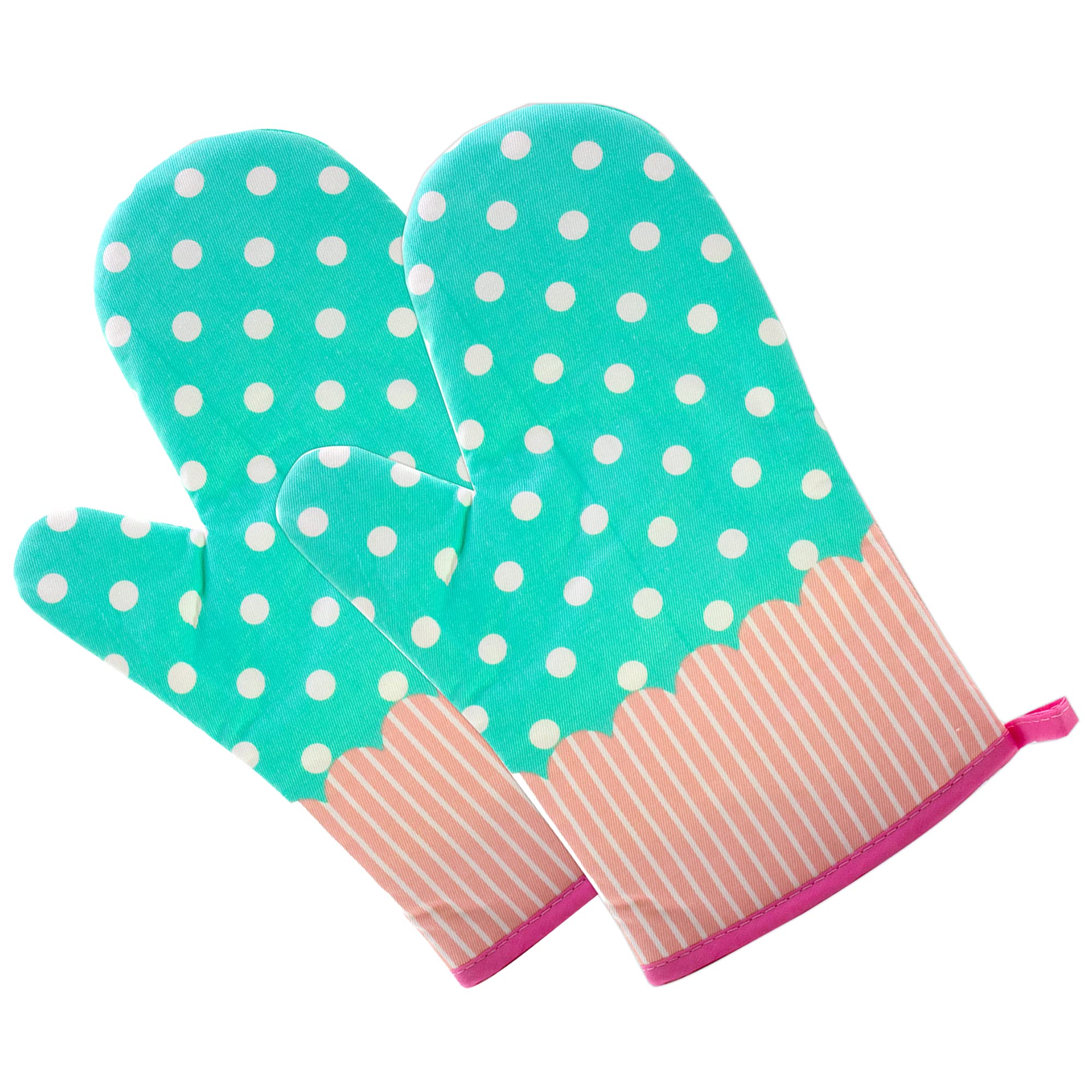 Heat Resistant Cotton Oven Mitts Set of 2 - Dotted Blue Kitchen Pot Holders & Oven Gloves for Baking, Grilling & Cooking - Decorative & Durable Kitchen Accessories