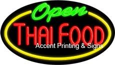 Handcrafted Real Glass Tube Neon Sign for Thai Food Restaurant - Perfect for Bar, Cafe, and Shop Decor Lighting