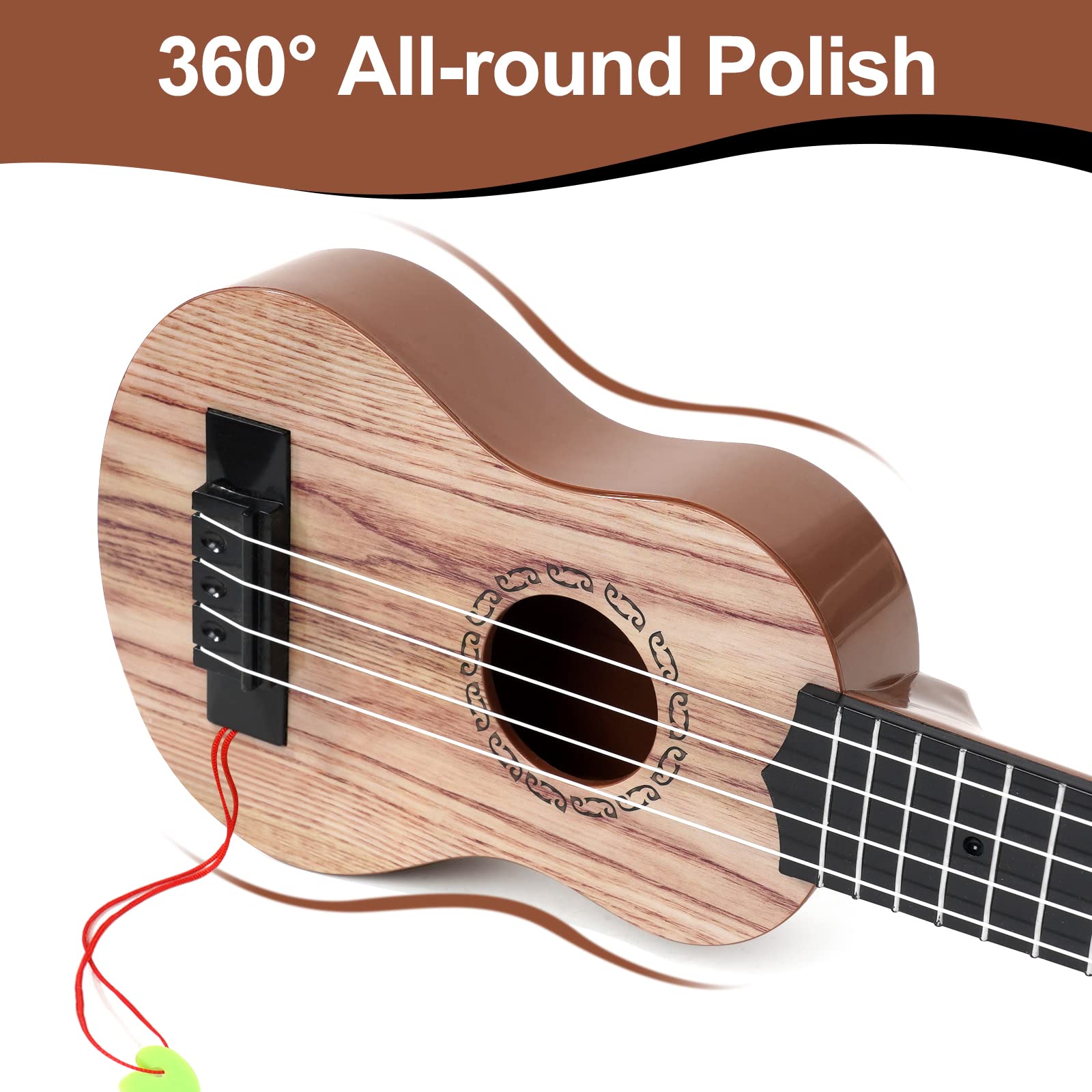 Raimy 17 Inch Kids Ukulele Guitar - 4 String Mini Guitar for Children | Beginner Musical Instrument & Educational Toy with Picks for Toddlers, Boys & Girls (Koa Color) | Perfect for Music Lessons, Birthday Gifts & Early Childhood Development