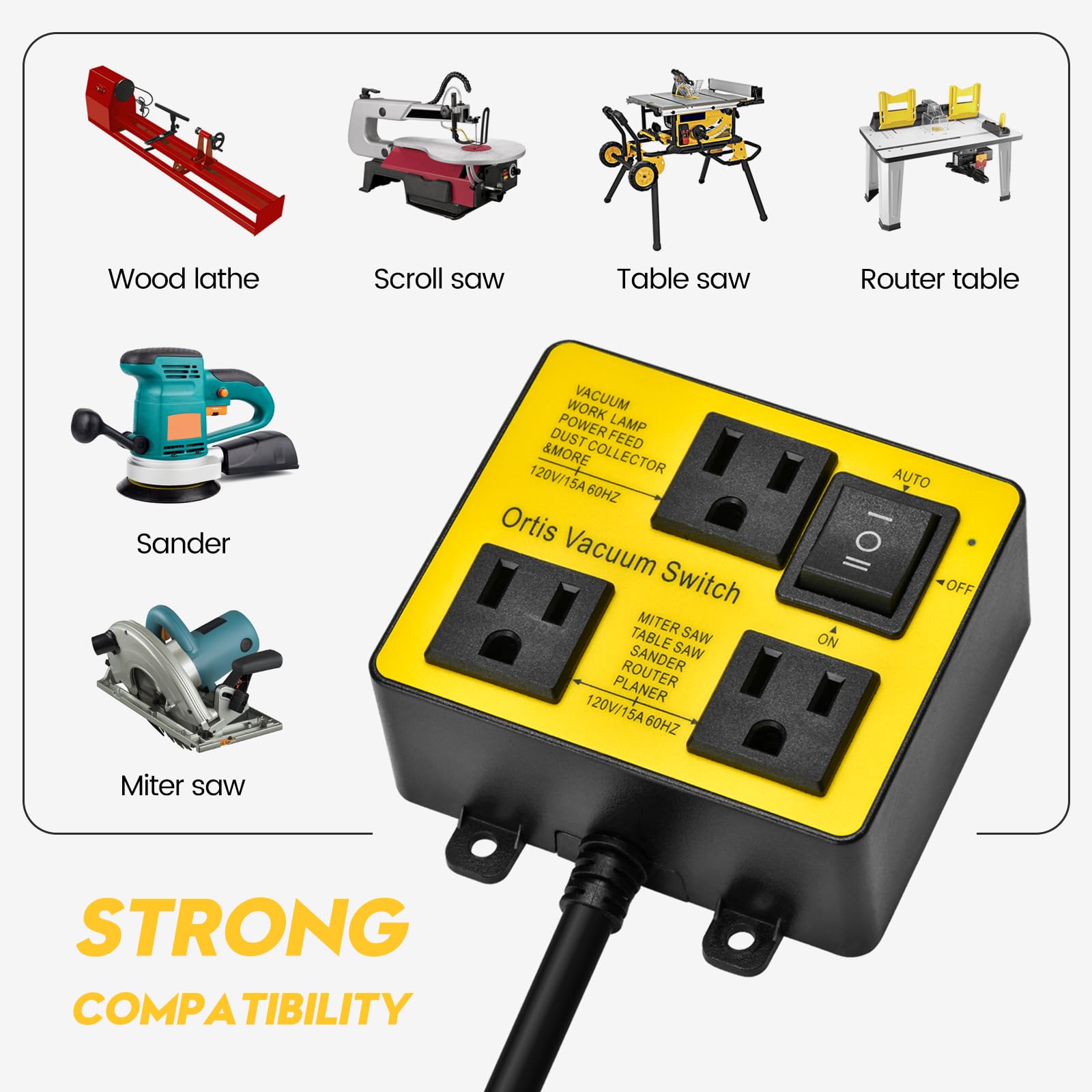 Ortis Automatic Vacuum Switch for Power Tools - Delayed On/Off Function Prevents Circuit Overload & Tripping - Keep Workshop Clean & Improve Air Quality - Ideal for Woodworking, Construction & DIY Projects