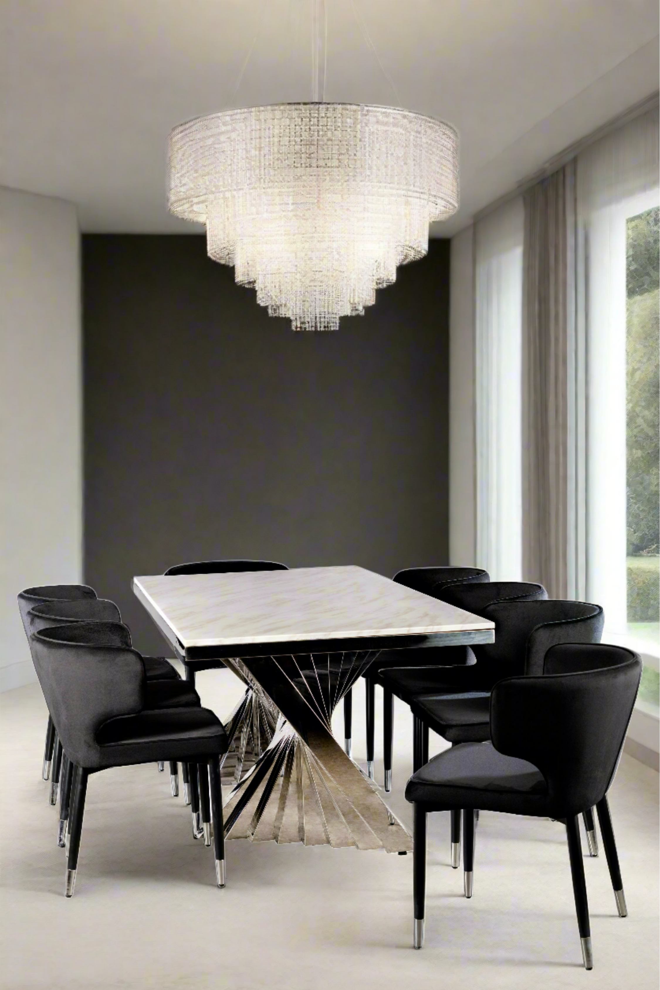Elegant Black and Silver Waterfall Dining Set for 8 - Perfect for Family Gatherings & Dinner Parties