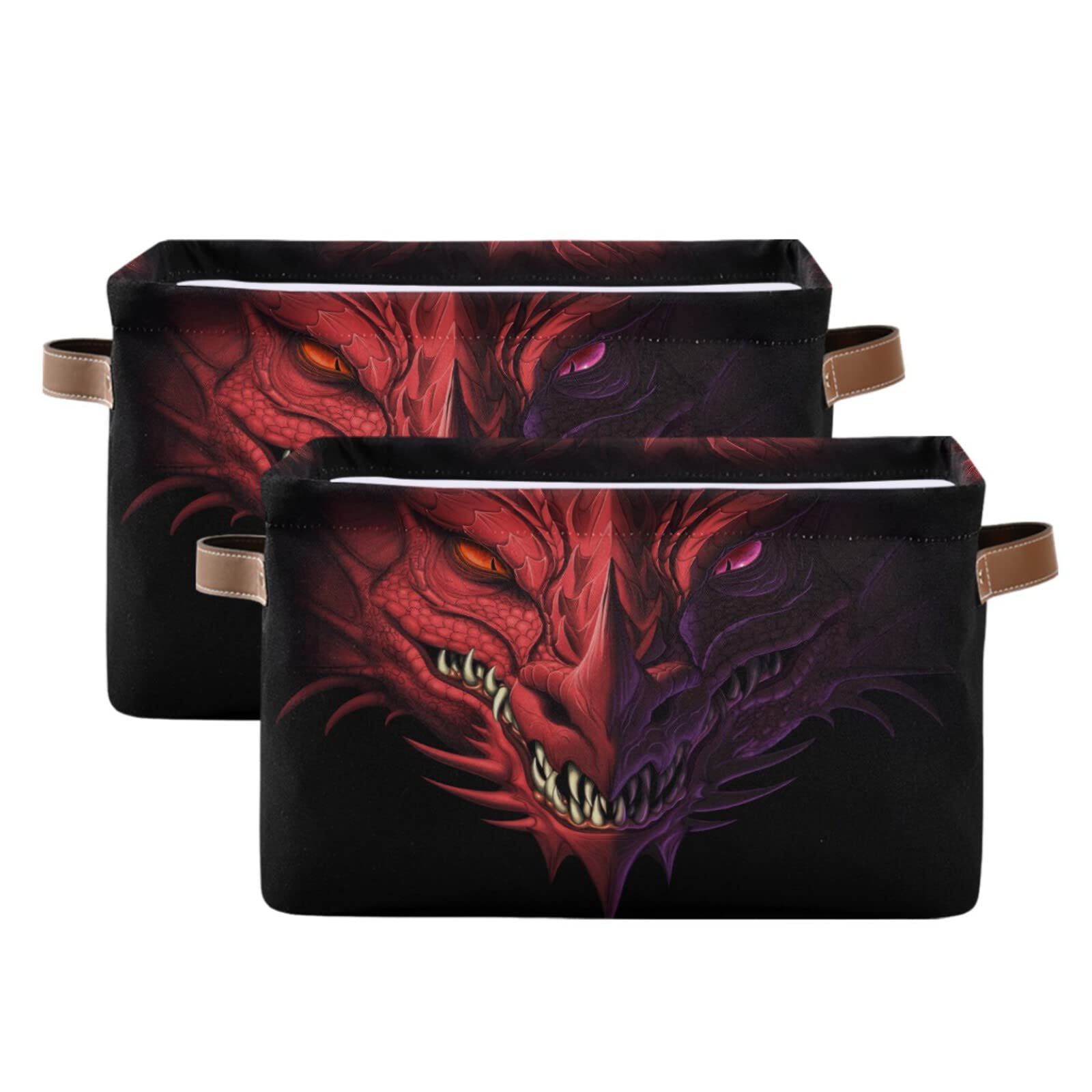 3D Magic Red Dragon Print Storage Basket with Handles - Large Collapsible Rectangular Storage Cube Organizer for Kids Toys, Nursery, Closet & Bathroom (2-Pack) | Perfect for Toy Storage, Home Organization & Decorative Storage Solutions