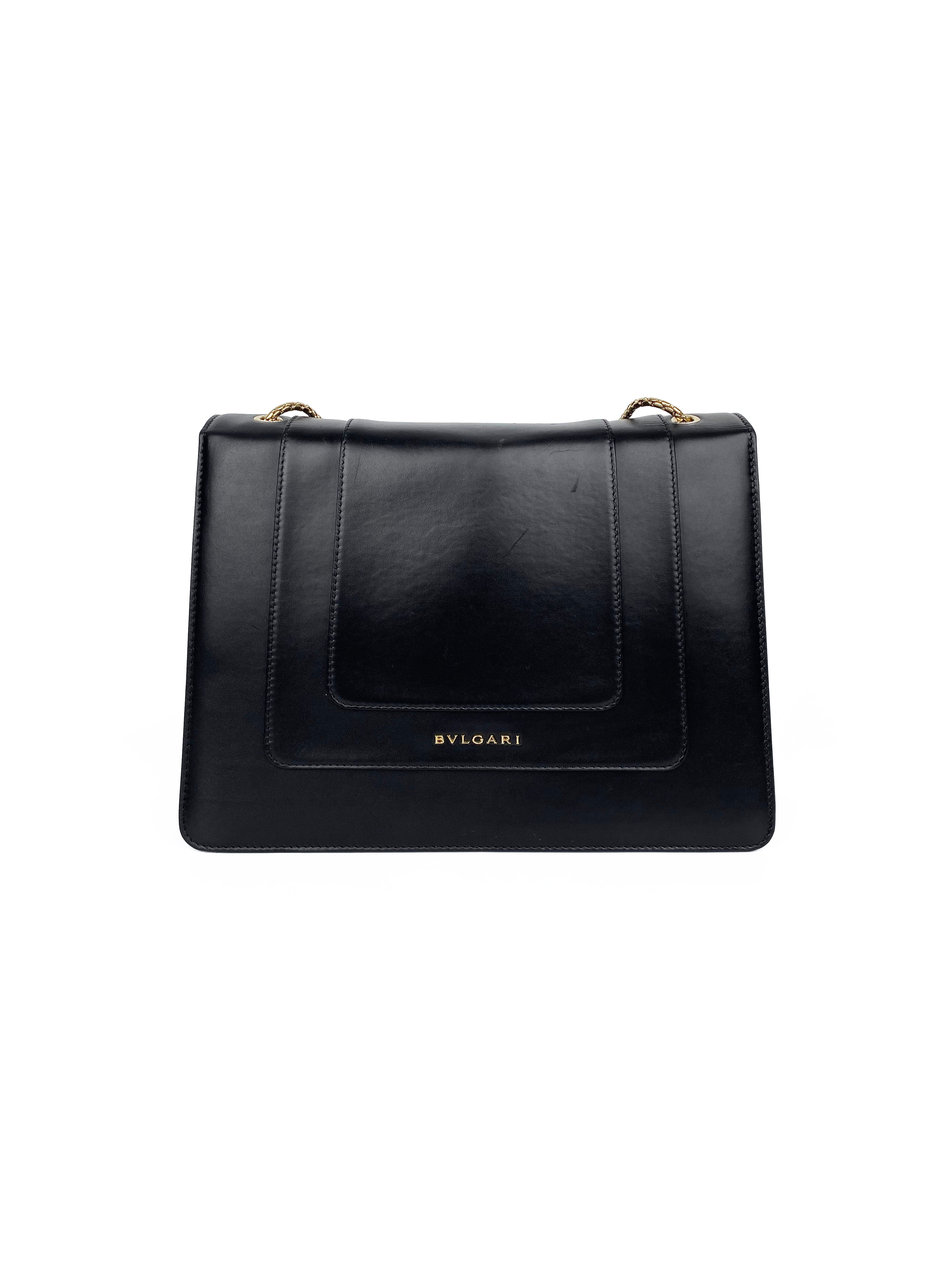 Bvlgari Serpenti Black & Tan Two-Tone Leather Shoulder Bag - Luxury Designer Handbag for Women, Perfect for Evening Events & Parties