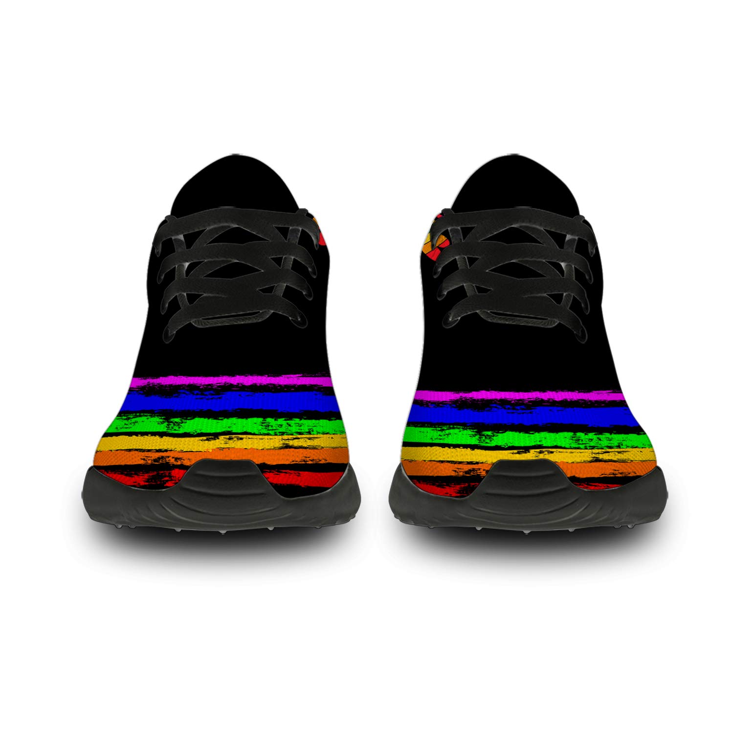**Rainbow LGBTQ Pride Running Shoes for Women & Men - Comfortable Walking & Tennis Sneakers with Gay Flag Design - Size 7 Men/8.5 Women - Black - Perfect for Pride Parades, Workouts & Casual Wear**