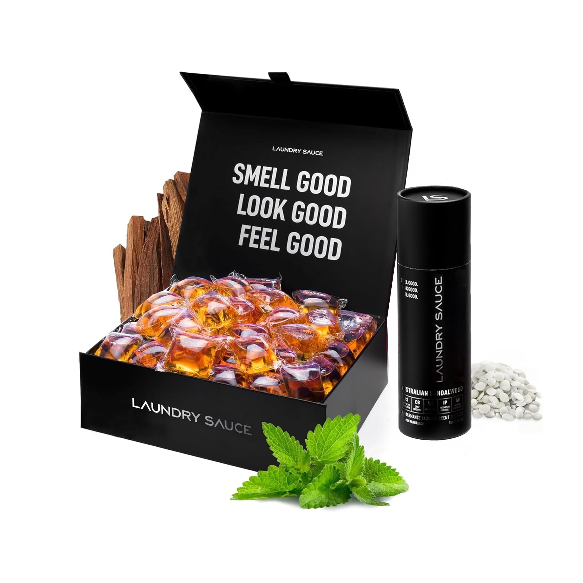 Luxury Scented Laundry Detergent Pods & Scent Booster Bundle - Australian Sandalwood Fragrance | HE Compatible, Dye-Free Premium Laundry Sauce for Soft, Fresh-Smelling Clothes | Perfect for Everyday Laundry, Bedding & Delicate Fabrics